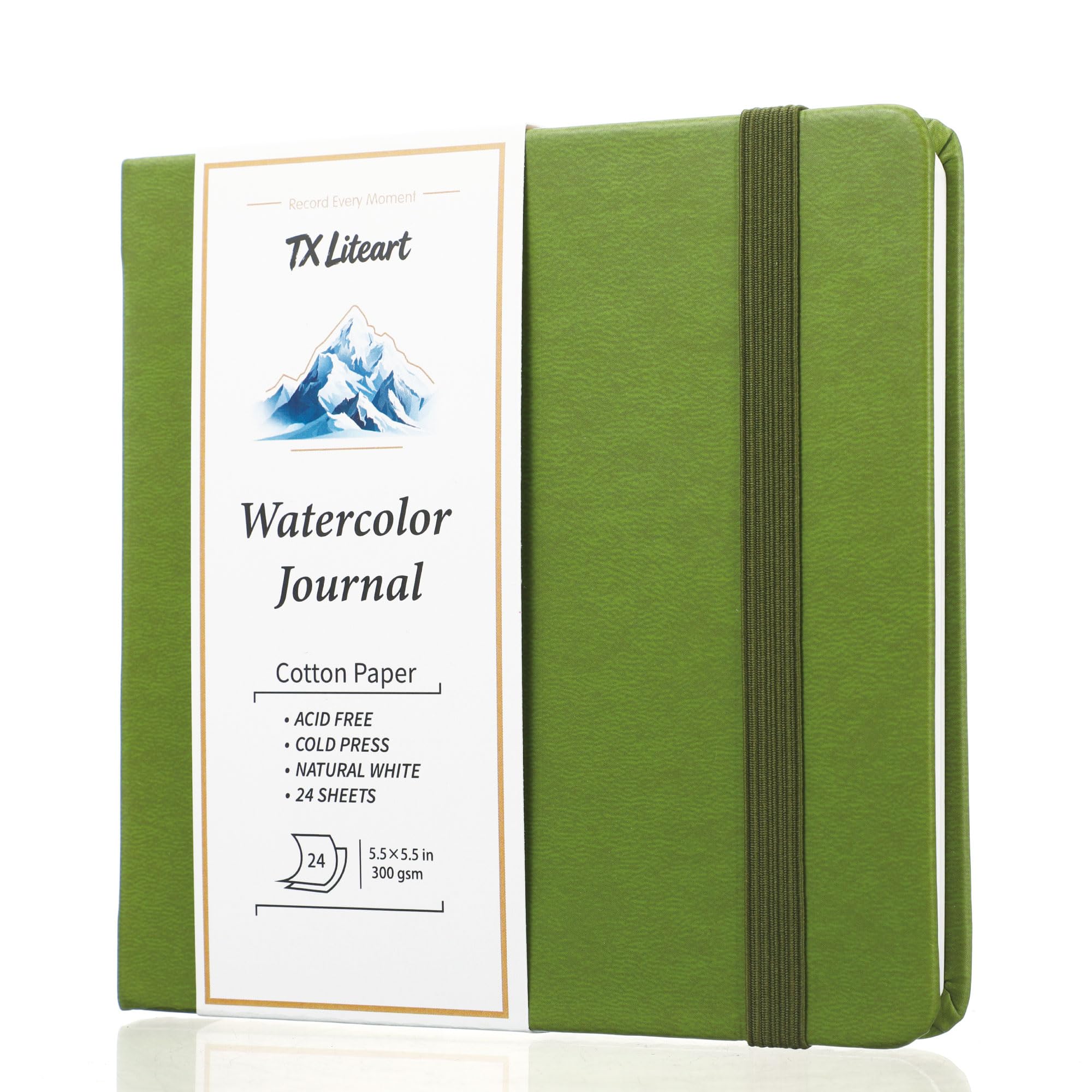 Watercolor Sketchbook Journal, Cotton Paper, 5.5 x 5.5, Green,by TX Liteart