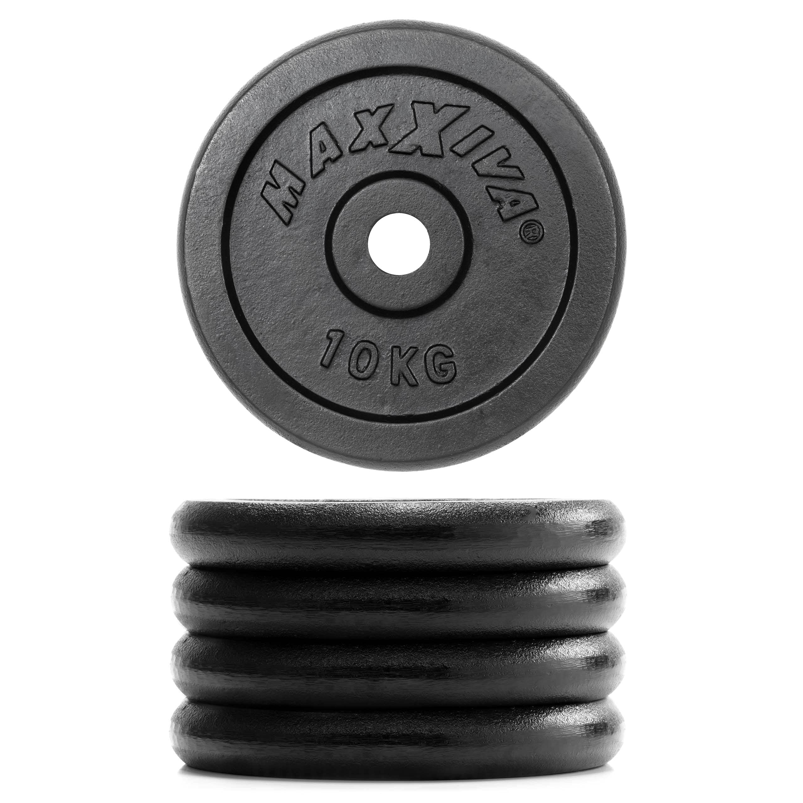 Hantelscheiben 2er Set Gewichtsplatte je 10 kg 100% Gusseisen schwarz 20 kg Fitness Krafttraining Bodybuilding Workout Gewichtheben Reha