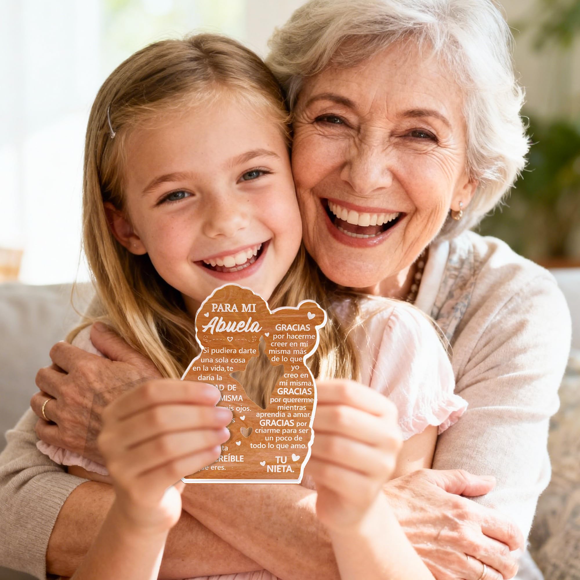 Yopyame Gift for Grandma from Granddaughter - Spanish Abuela Heartwarming Keepsake Grandma Granddaughter Embracing Acrylic Plaque Sign Best Grandmother Ever Gift Regalos para Abuela Birthday Gifts