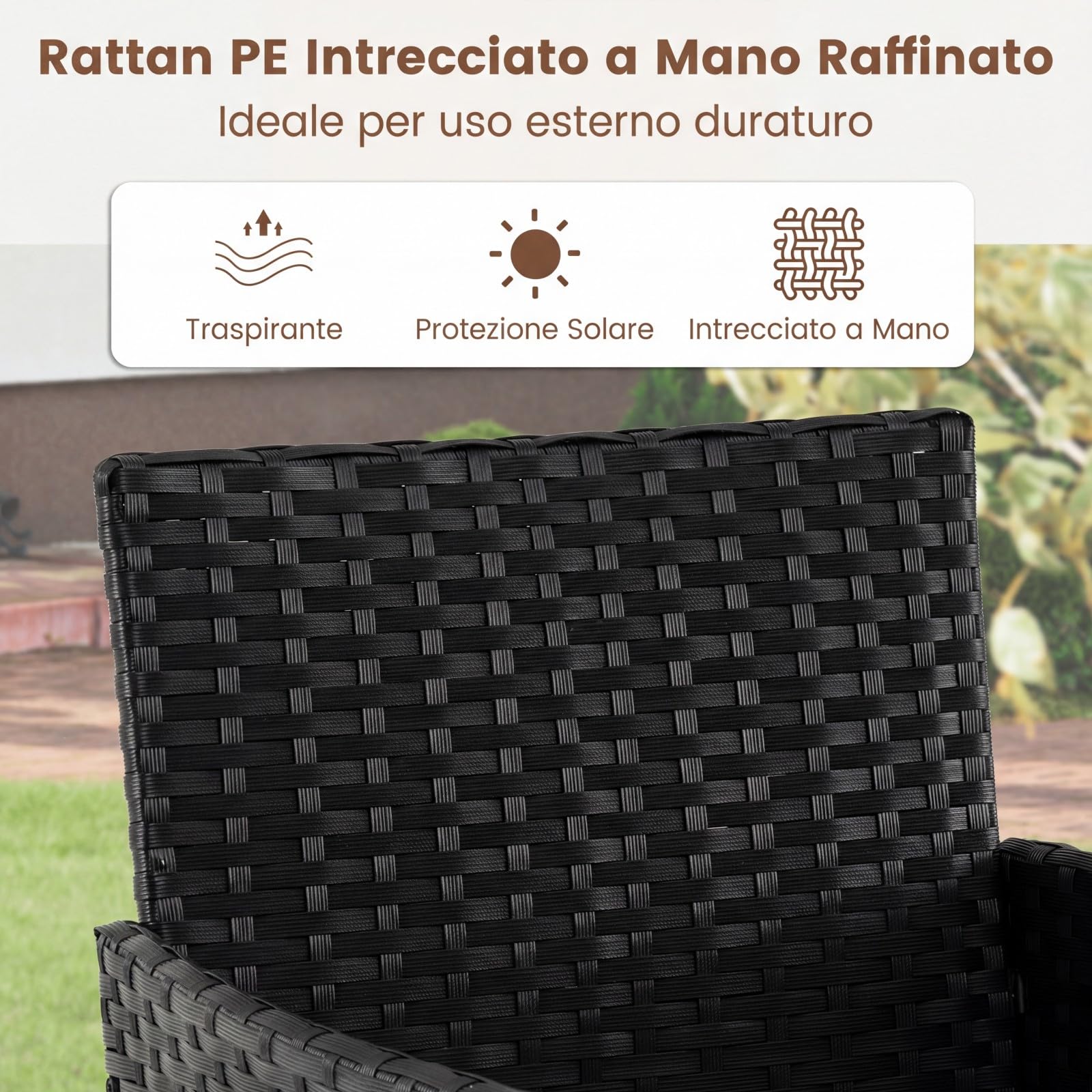 COSTWAY Set Salotto da Giardnio 3 Pezzi, Salotto da Esterno in Rattan con Tavolino in Vetro Temperato e 2 Poltrone con Cuscini Rimovibili, Set Mobili per Patio e Balcone (Grigio)