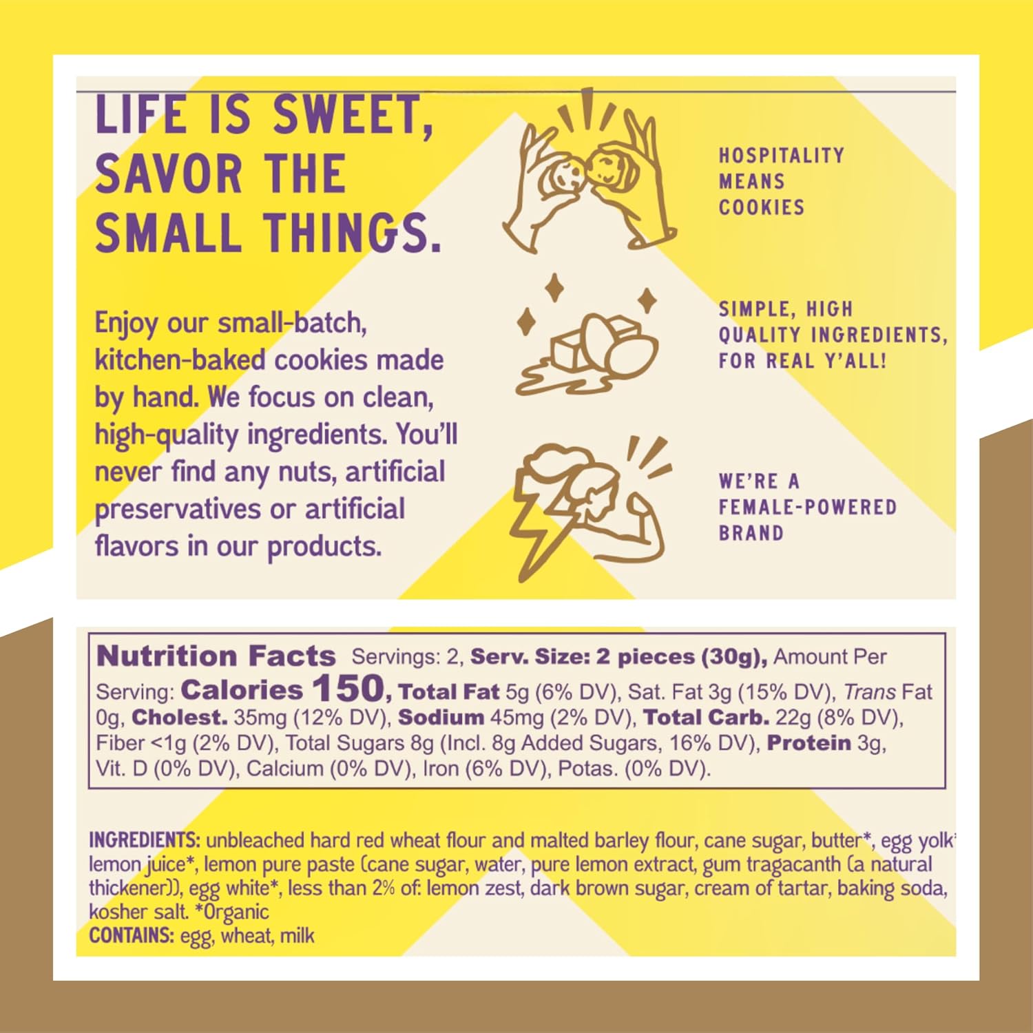 Bell's Reines Lemon Cookies, Soft Gourmet Small Batch, Healthy Snacks, Bakery Fresh 4 Cookie Snack Packs, 3-Pack