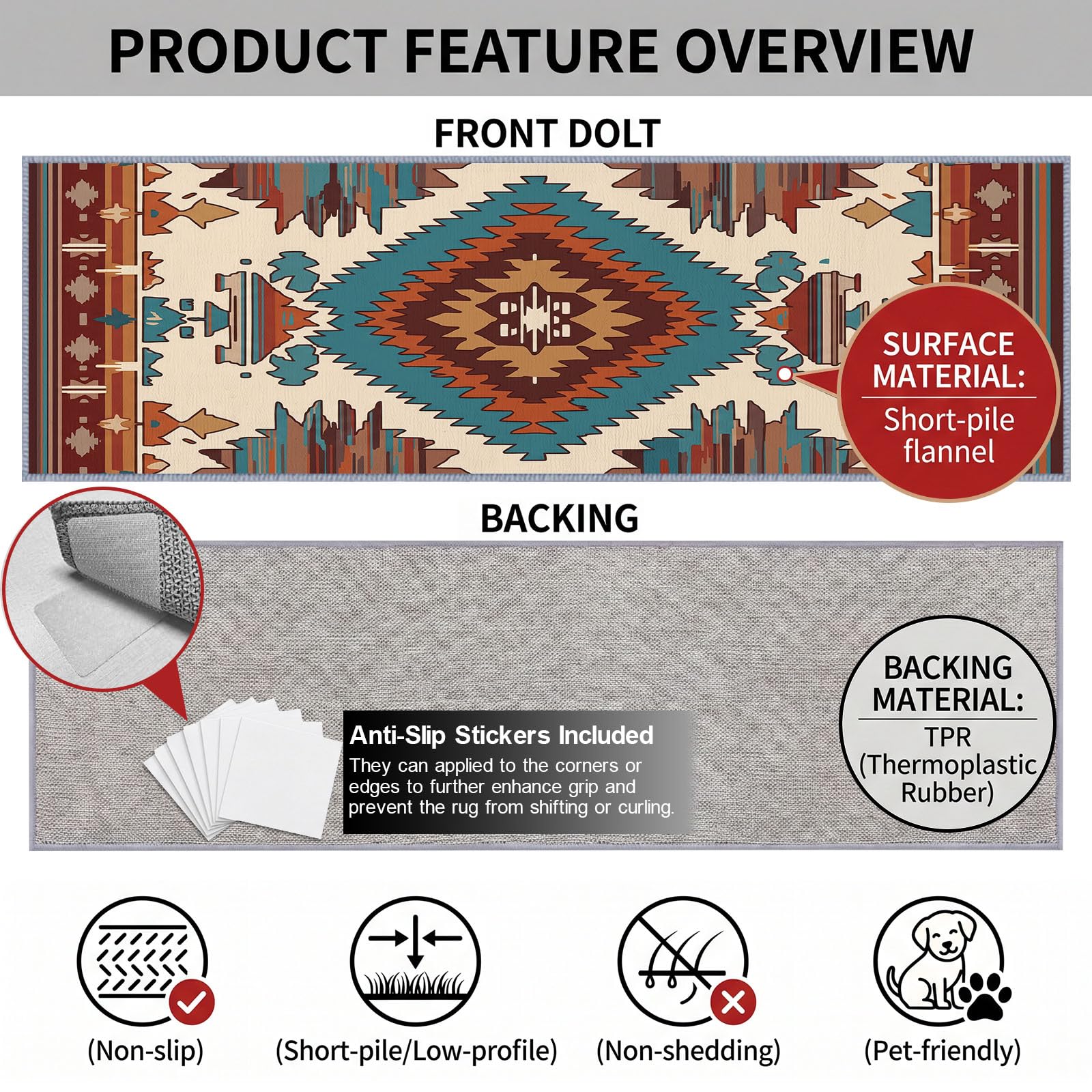 60 x 120 cm Tapis de Couloir Long Lavable Beige, Motifs Ethniques Ruraux Et Géométriques 3D Impression Long Antidérapant Tapis De Passage pour entrée, Chambre à Coucher, buanderie, Salon