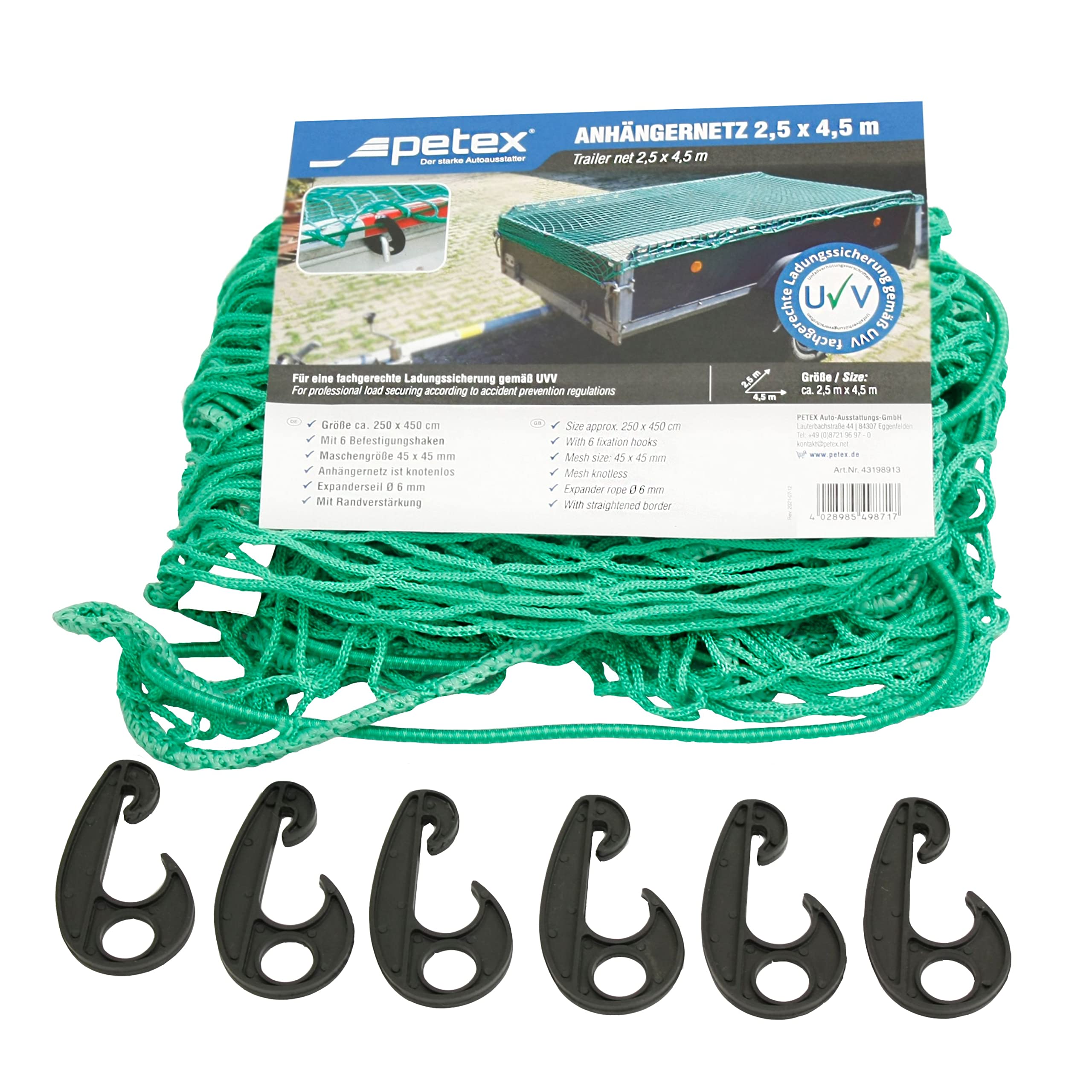 PETEX 43198913 - Rete per rimorchio, 2,5 x 4,5 m, colore: Verde