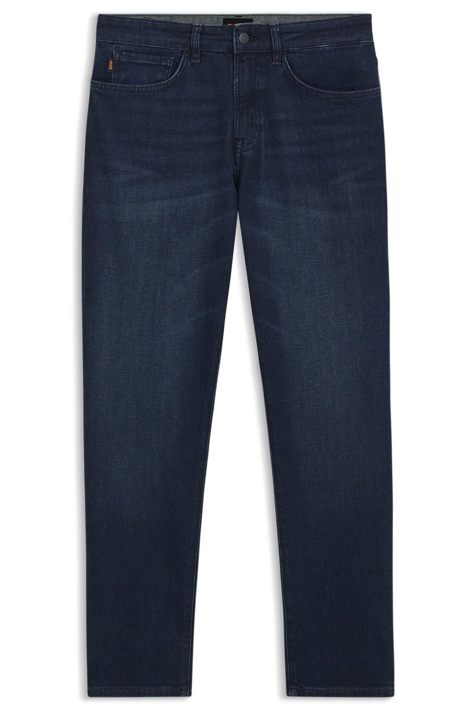 BOSS Mens Onyx BO Tapered-fit Jeans in Dark-Blue Comfort-Stretch Denim