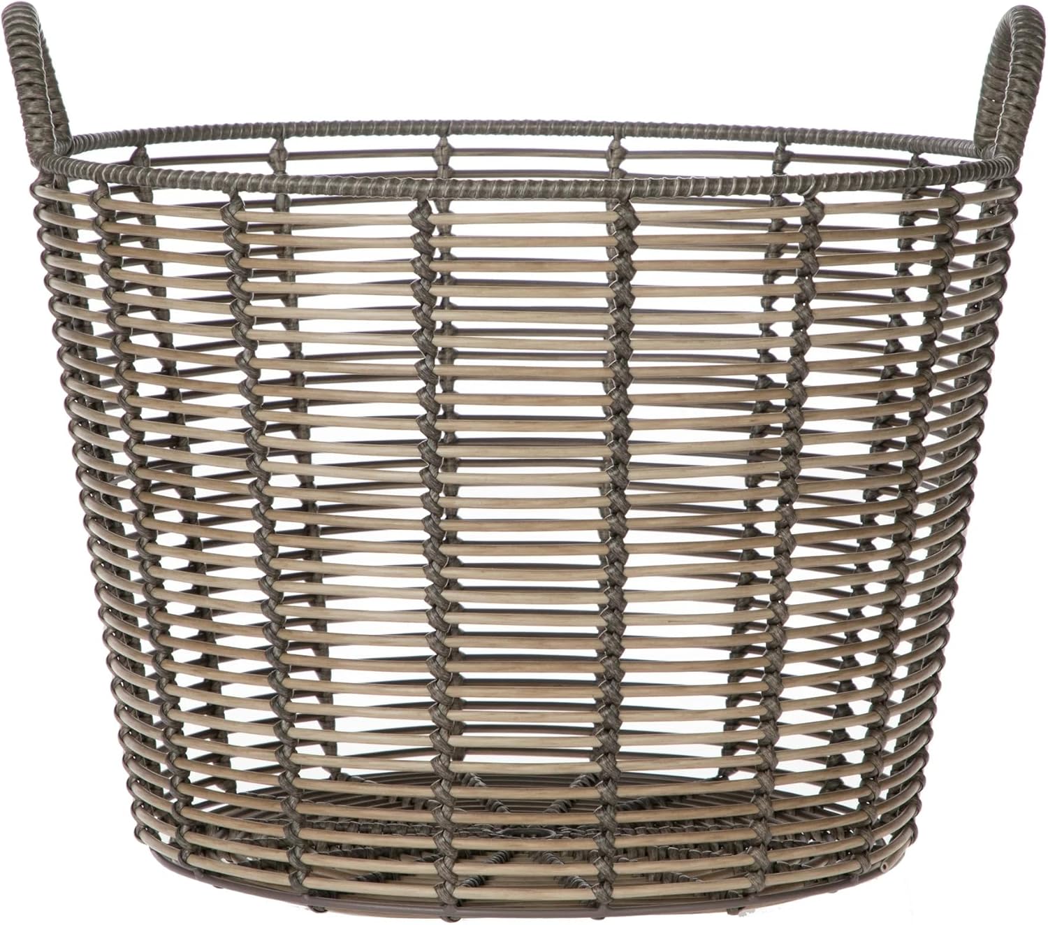18.7" Large Round Wicker Storage Basket, Natural Poly Rattan Weave with Leather Handles, Decorative Shelf Baskets for Living Room, Room, Storage