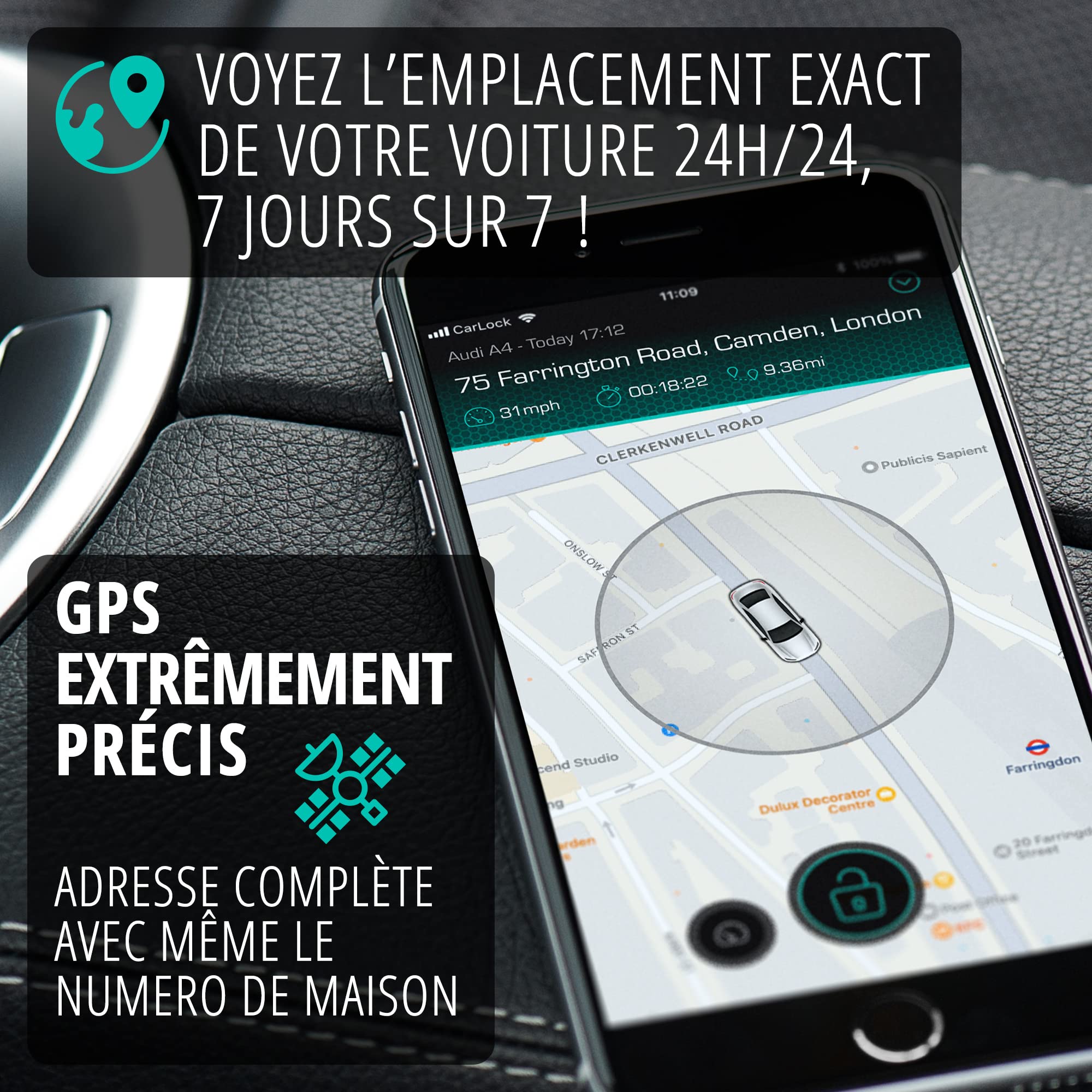 Carlock Basic 4G Traceur GPS. Alarme & Antivol Voiture. Trace Votre Voiture en Temps Réel et Vous Avertit Immédiatement en Cas de Vibration ou de Mouvement Suspect. Connecté