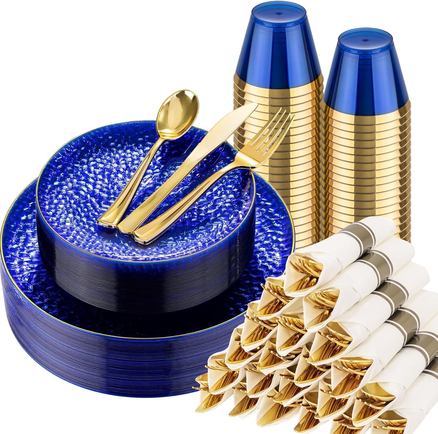 Blue & Gold Party Plates - 175 Piece Set -1