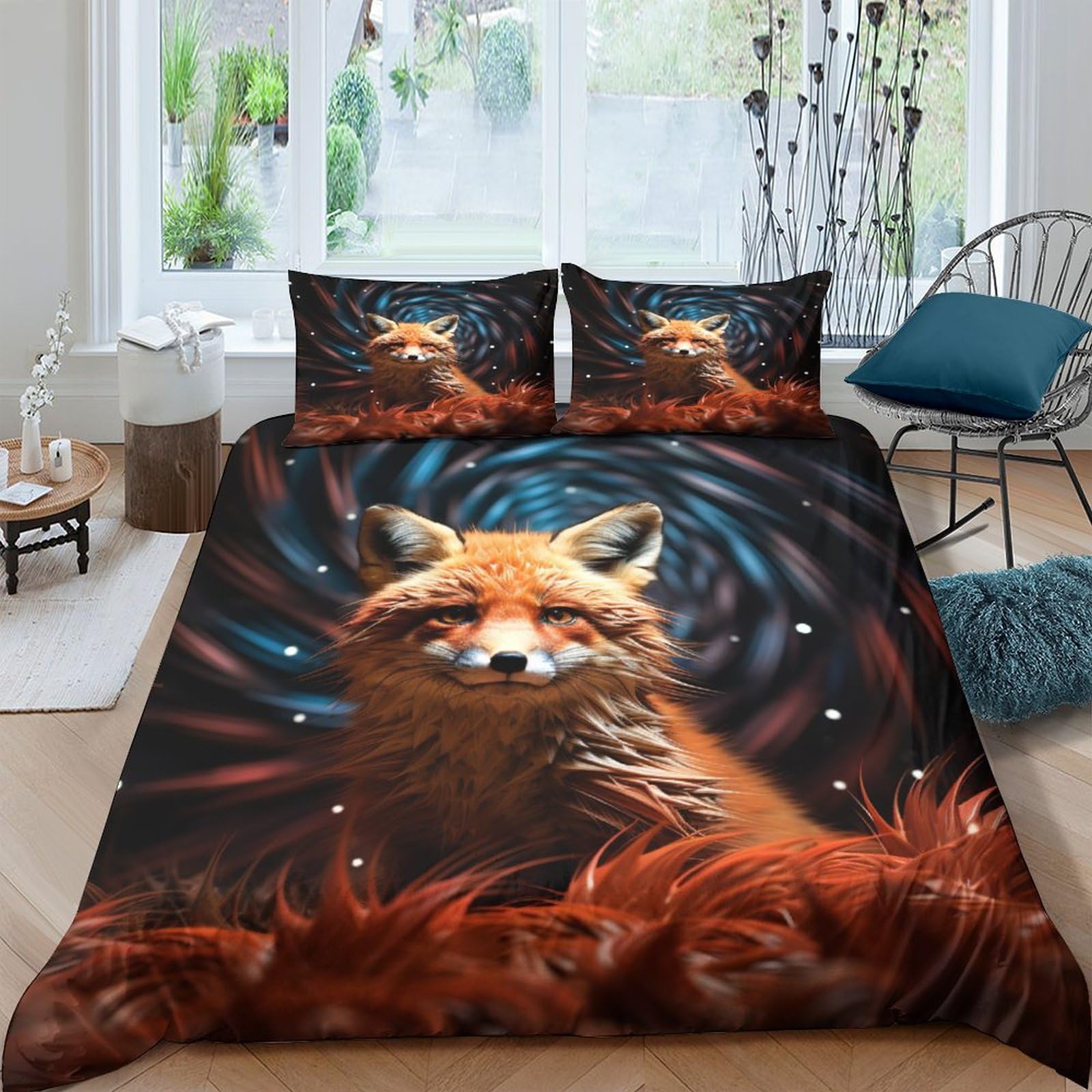 Housse de couette renard zippée anti-glissement, literie microfibre sans repassage
