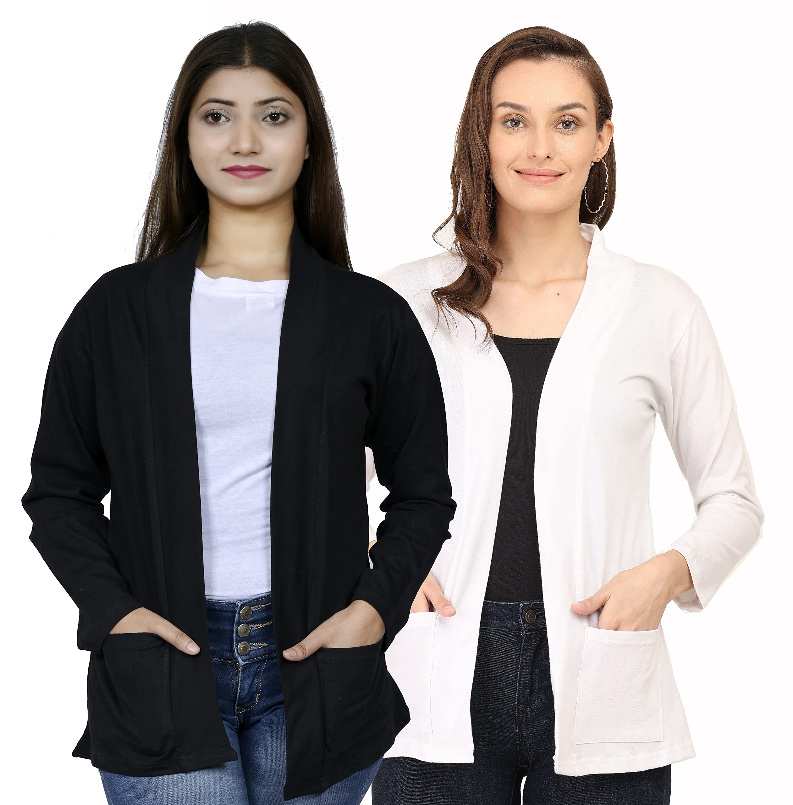 kg best collection Women Pocket Shrug Pack of Two(Black,White)-picture-19