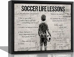 AIRDURS Black Framed Kid Soccer Life Lessons Canvas Wall Art 12x16in