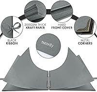 Vista 3 de Bstorify Álbum de recortes de 10 x 10 pulgadas, 70 páginas, papel kraft grueso gris, protectores de esquinas, cierre con cinta, ideal para tus