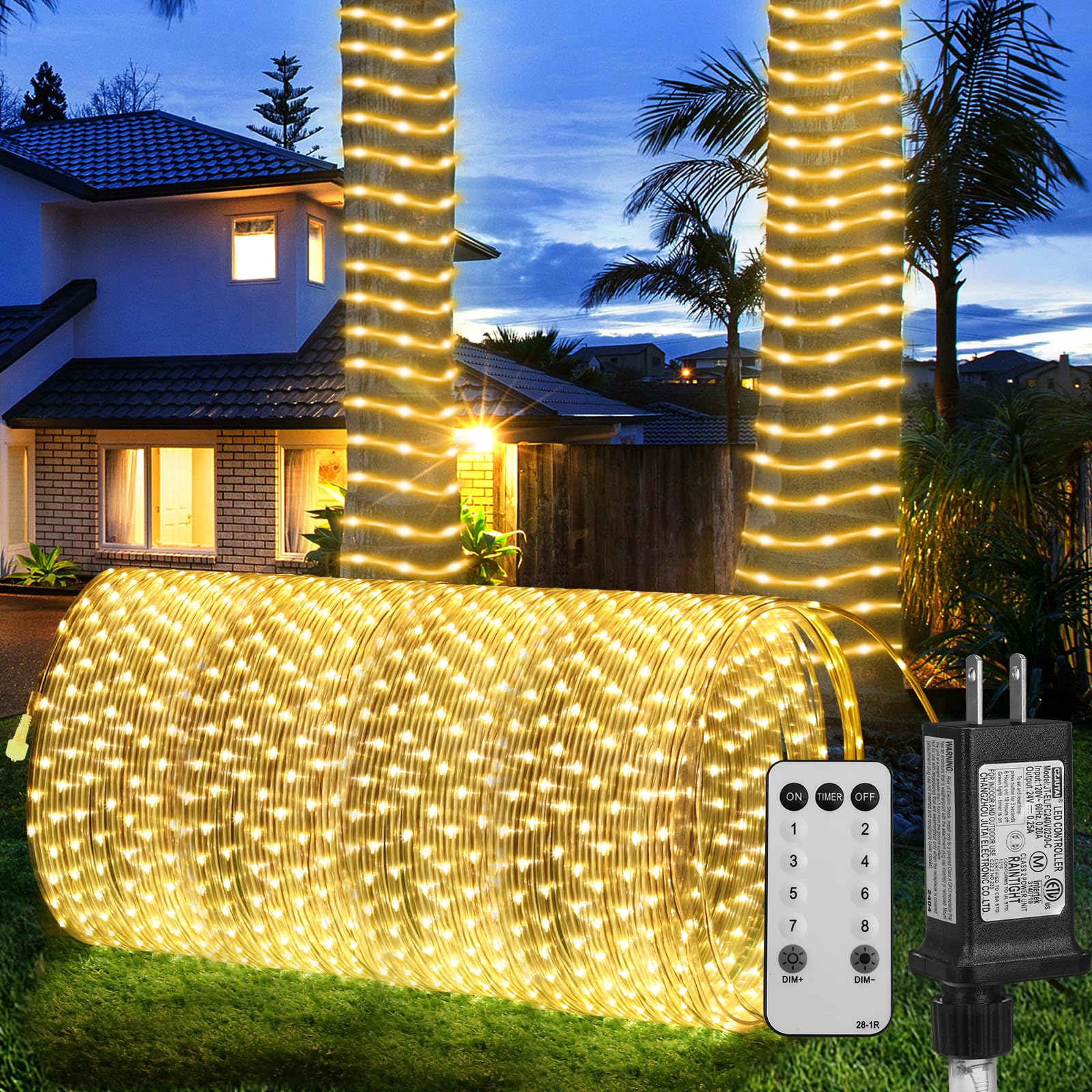 LED Rope Lights Outdoor String Lights,100ft 300LED Flexible Tube Lights Connectable Fairy String Light Plug in Waterproof 8 Modes for Indoor,Outside Home,Yard,Pool,Wedding,Garden,Patio Holiday Decor