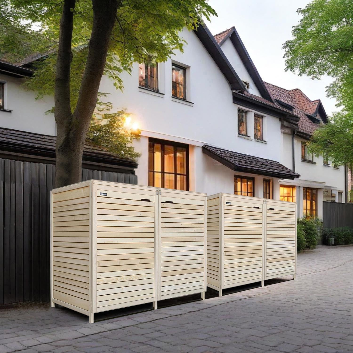 Mülltonnenbox Mülltonnenverkleidung 4 Tonnen Mülltonnecontainer Holz Natur 240L vormontiert mit Rückwand Adria