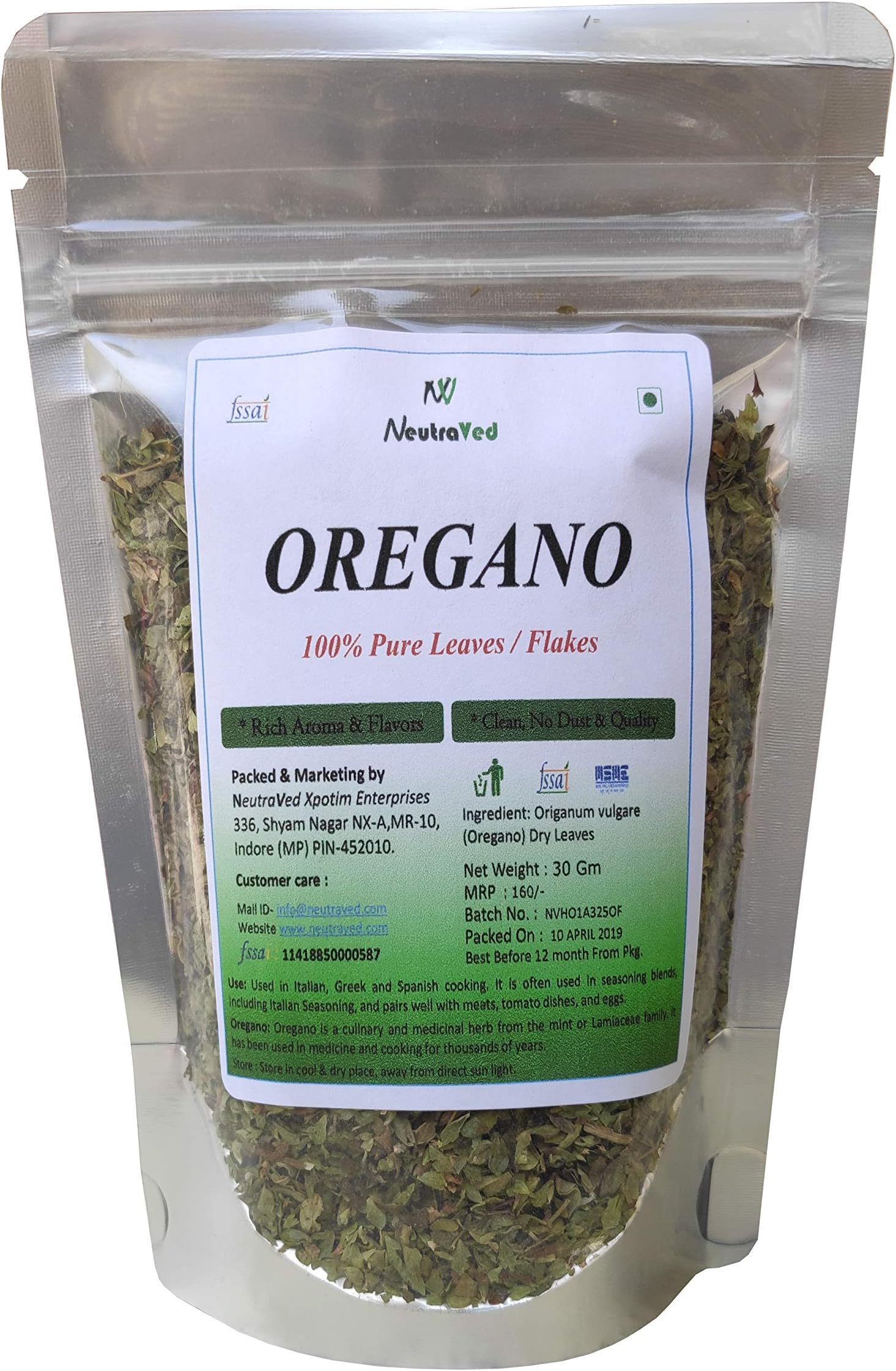 NeutraVed Oregano Pure Flakes | for Home Made Oregano Seasonings, Pizza, Pasta Seasoning | Italian Herbs, 35 Gms