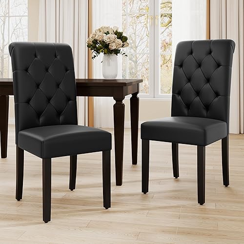 Miniatura 10 de Juego de 4 sillas de comedor tapizadas, sillas de cocina Parsons copetudas con patas de madera maciza, silla auxiliar de tela moderna para