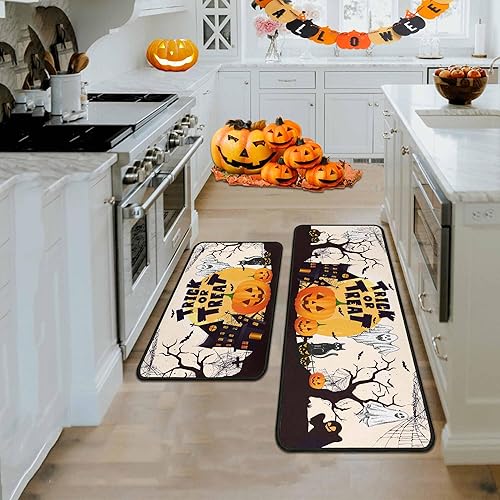Miniatura 18 de Halloween Pumpkin Kitchen Rug Set of 2 Washable Non Slip, Holiday Farmhouse Party Floor Mat for Home Kitchen Decorations, Sink, Office, Laundry