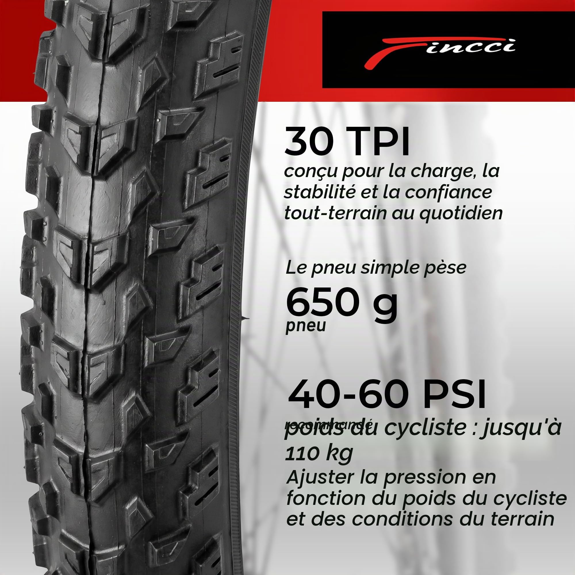 Fincci Velo Pneus VTT 27,5 x 2.10 Pouces - Paire Pliable Pneu Velo 54-584 pour Montagne & De Course & Électrique Bicyclette, Route Bici - Parfaites pour Boue, Sable, Gravier et rochers - Paquet de 2
