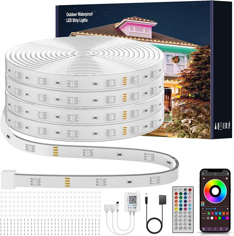Ledagic Tira de luces LED para exteriores a prueba de agua 300 pies, tira de luz LED exterior | Ip68 a prueba de agua con control remoto y aplicación, luces de cuerda LED RGB Syne de música exterior para baño, decoración del hogar de fiesta (2 * 150 pies)