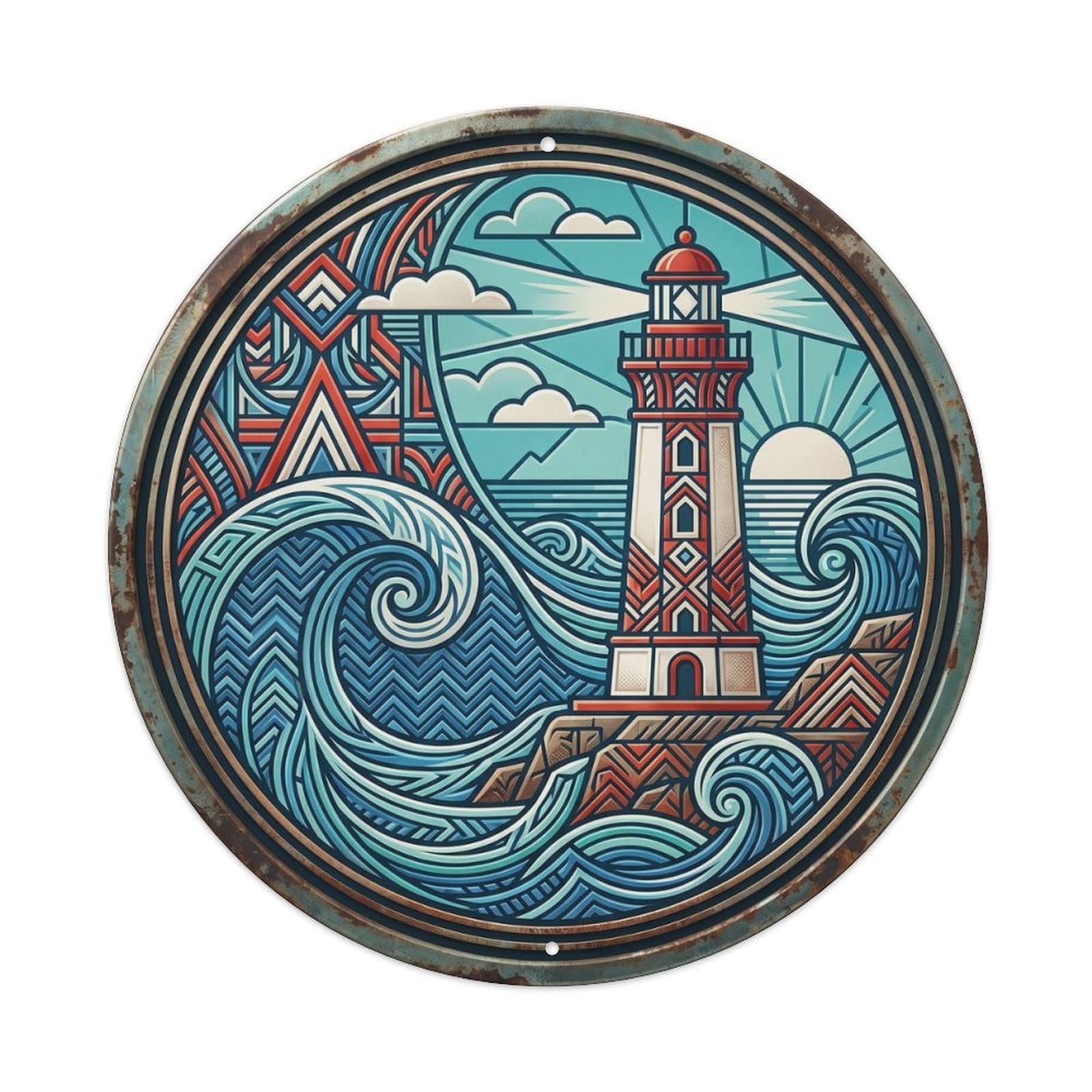 Biarritz Macro Lighthouse Travel Metal Tin Sign Plaque Wall Decor for Cafe, Club, Garden Round Metal Poster 8x8Inch
