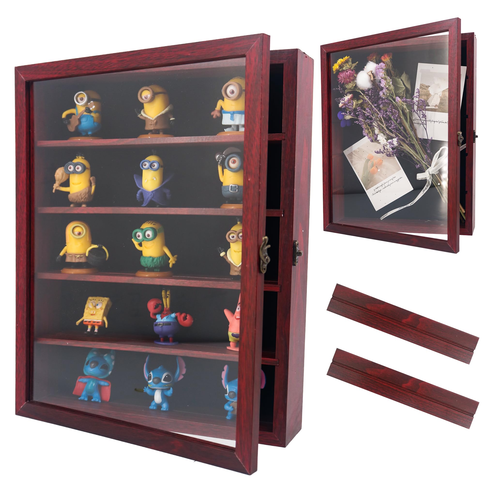 Shadow Box Frame with Removable Shelves, Red 11x14 Deep Memory Box Display Case for Keepsake Collectibles, Coins Military Medals Pins Wedding Flowers