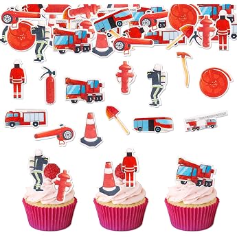 Catelves Pack of 80 Fire Brigade Cake Decorations Edible Fireman Cake Decorations Edible Fire Engine for Cakes Edible Paper Cake Decorations Fire Brigade Cupcake Decorations Edible for Childrens Essbare Feuerwehrauto f r TorteEsspapier Tortendeko FeuerwehrCupcake Deko Essbar f r KindergeburtstagFeuerwehr Kuchen Deko