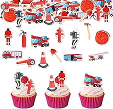 Pack of 80 Fire Brigade Cake Decorations, Edible Fireman Cake Decorations, Edible Fire Engine for Cakes, Edible Paper Cake Decorations, Fire Brigade Cupcake Decorations, Edible for Children's