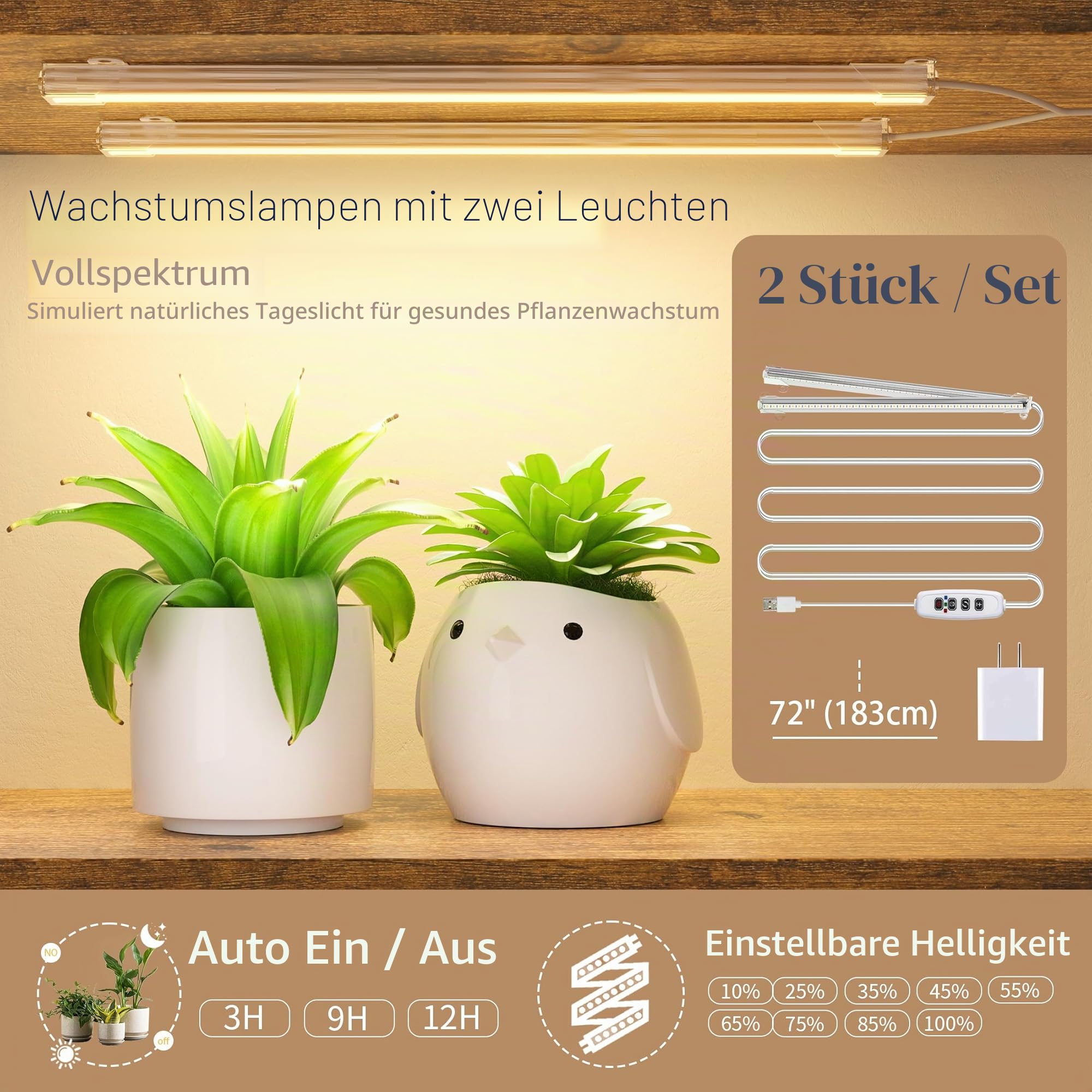 BACEKOLL 6 Ebenen Blumenständer mit Wachstumslichtern - Metall Holz Pflanzenregal - 160CM Innen Blumentreppe - Dekoratives Schwarz Blumenregal für Innen Fensterbank Wohnzimmer 2 STÜCK Weiß