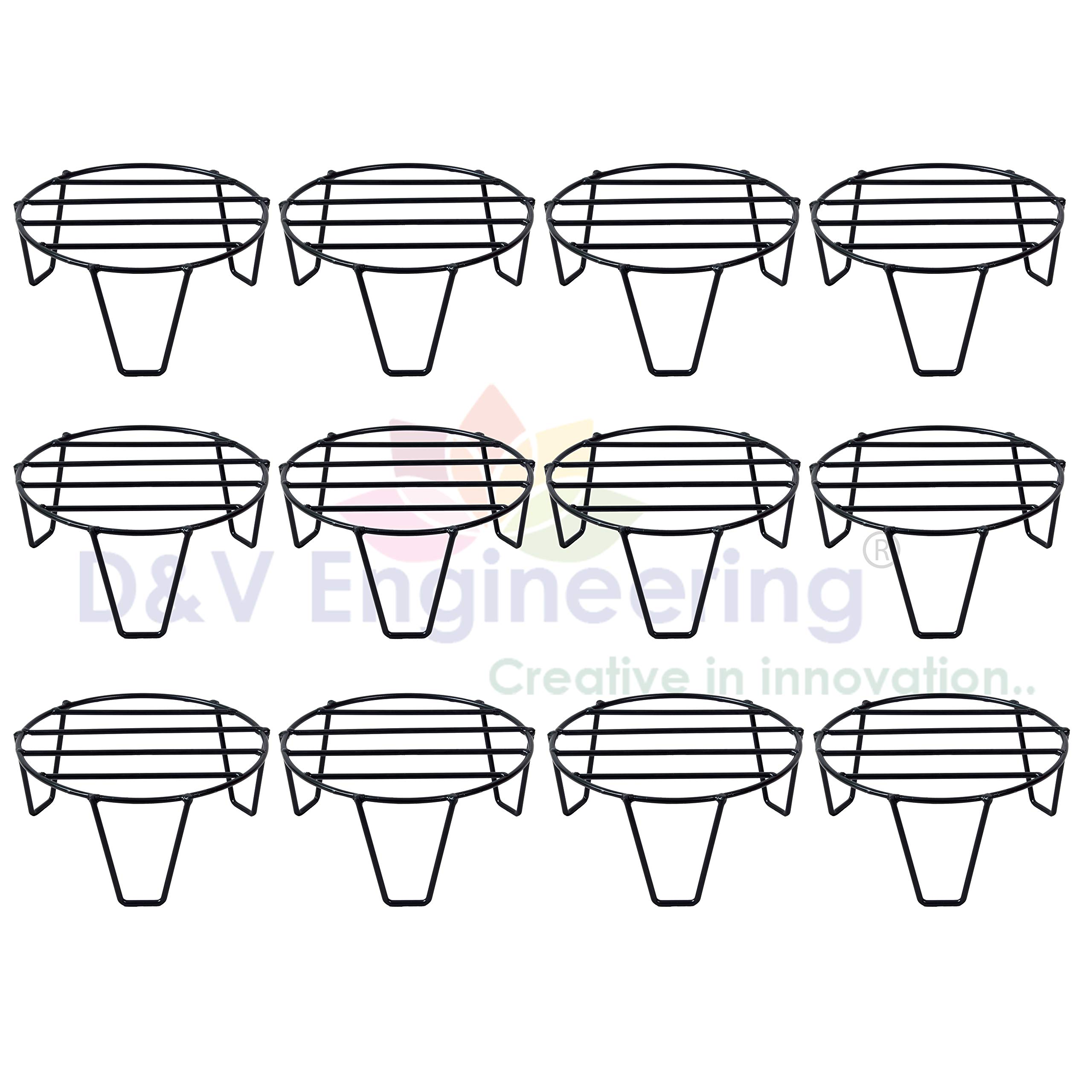 D&V Engineering Iron Plant Stand for Balcony and Garden | Indoor or Outdoor Flower Pot Stand for Living Room | Planter Stand for Balcony | 50kg Weight Capacity | Pack of 12, Black