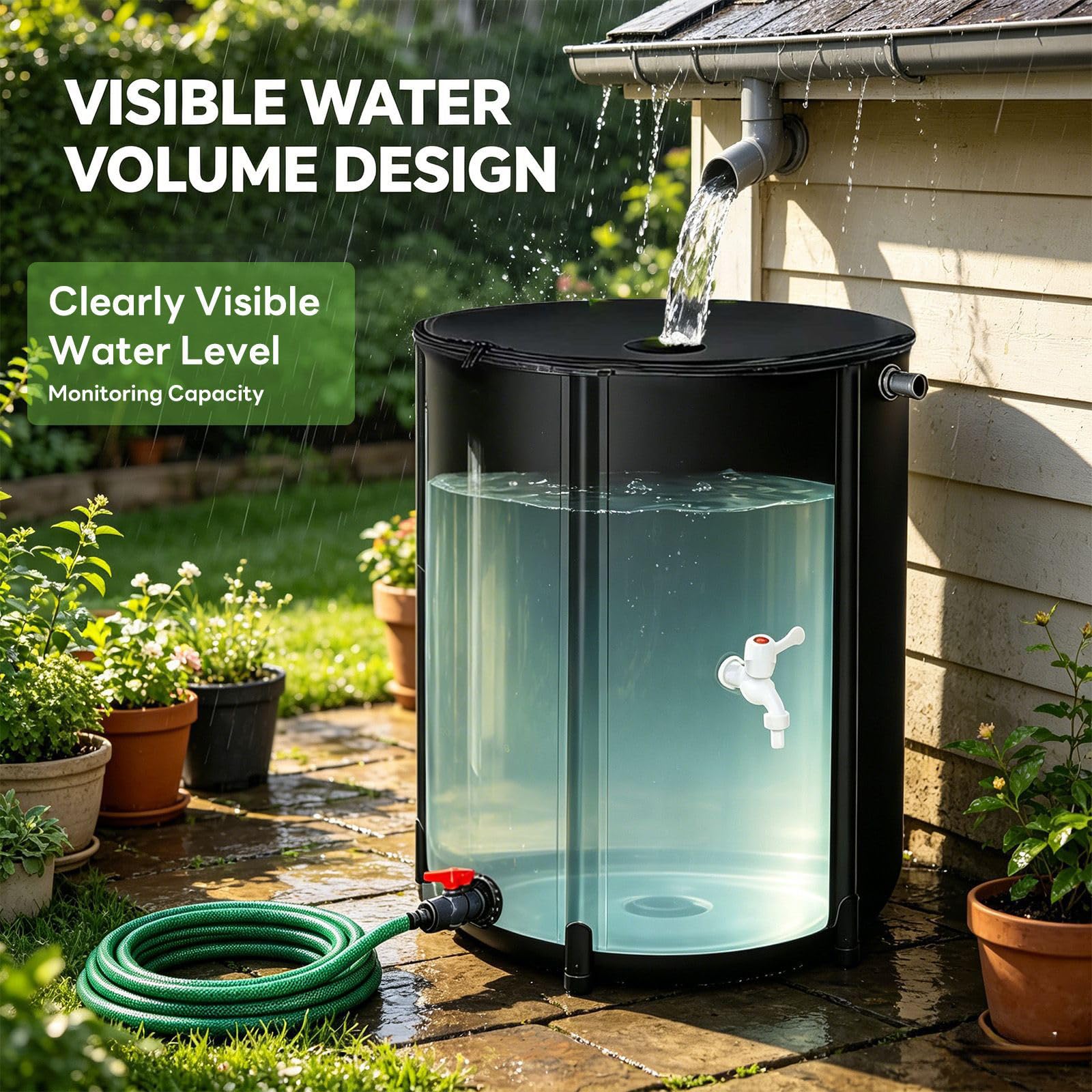 Großes, Faltbares Regenwasserfass, Robuste PVC-Wassertonne Mit Wasserhahn, Sammelbehälter Für Gartenbewässerung, Gewächshaus, Gemüsegarten, Terrasse,50L