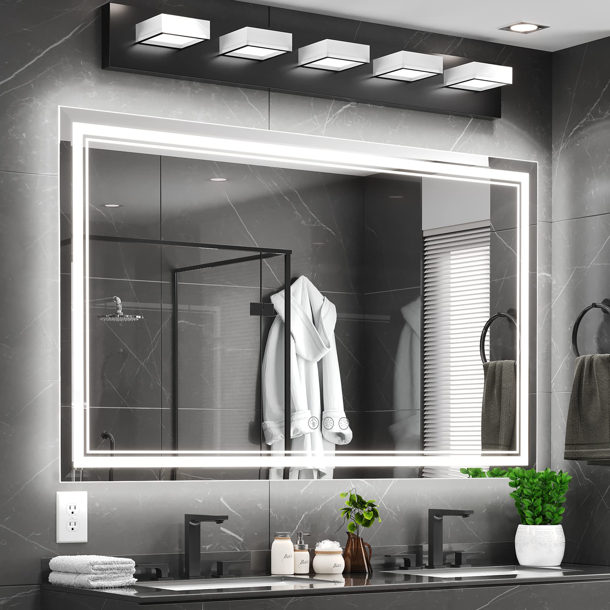 Ratsamee 60x36 Inch Led Mirror for Bathroom with Front Light and Backlit, Dimmable Anti Fog Wall Bathroom Mirror with Led Lights, Water Proof, Decor Vanity Mirror
