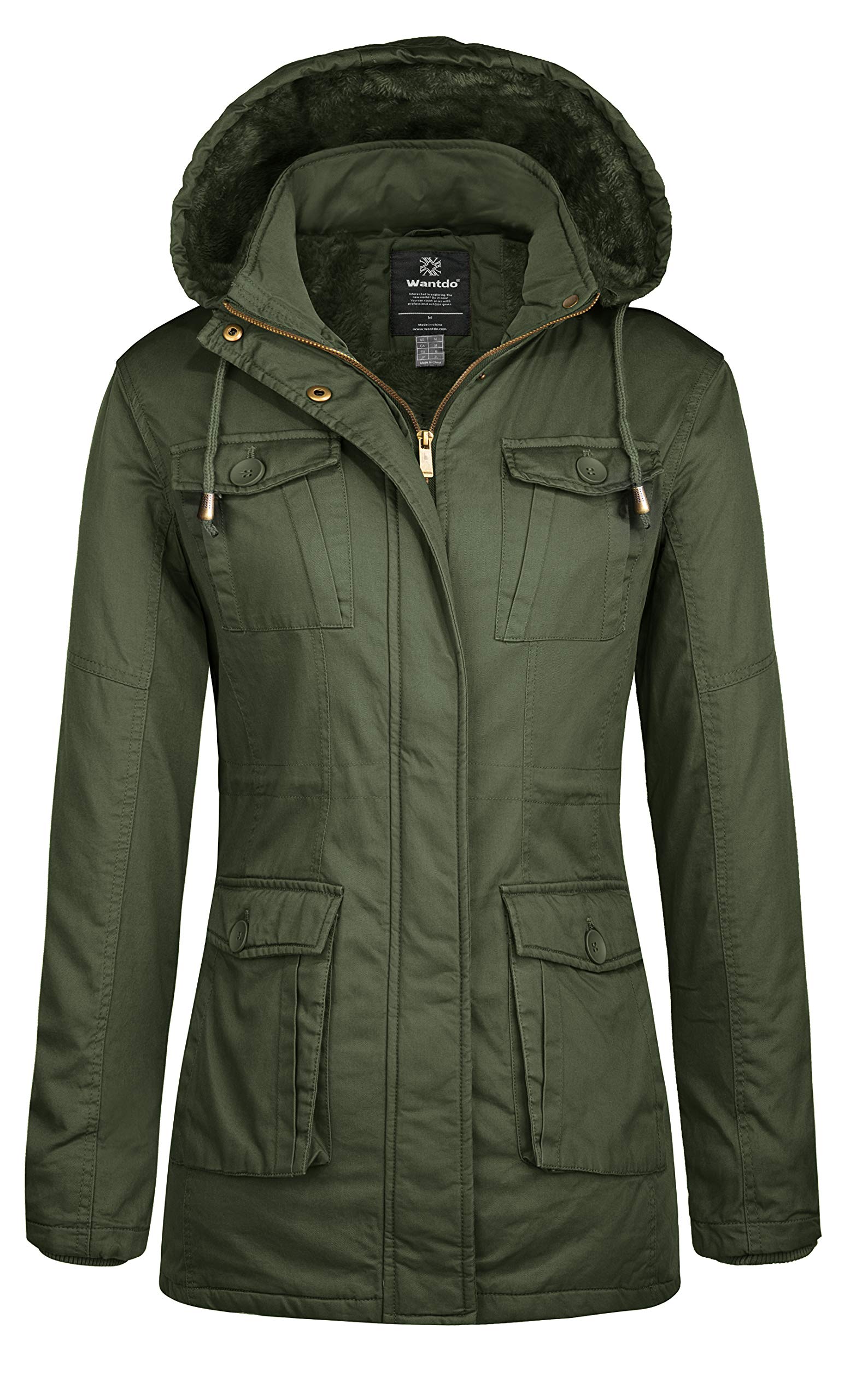 Wantdo Giacca con Cappuccio Rimovibile Cappotto Caldo Invernale da Esterno Parka con Fodera in Pile Giubbotto Antivento Donna