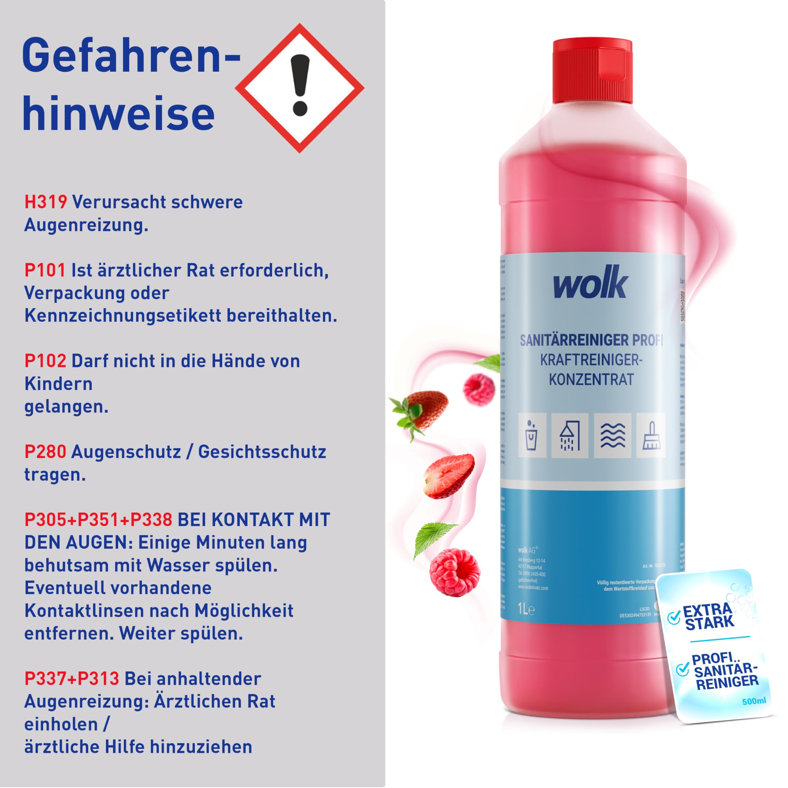 wolk 10x 1 L Sanitärreiniger Profi Extra Stark - Bad & WC Reiniger | Kalkentferner extra stark gegen Urinstein - Duschreiniger, Kalklöser & Fliesenreiniger Bad für Dusche & Toilette