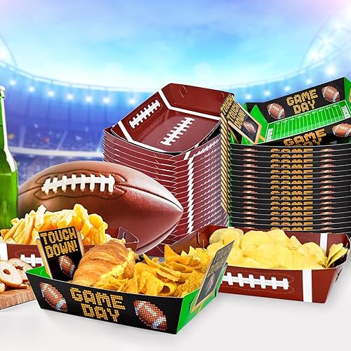Miniatura 4 de Gatherfun Kit de suministros de fiesta de fútbol para 36 platos grandes de comida de fútbol, cuencos desechables, bandejas para nachos, decoraciones