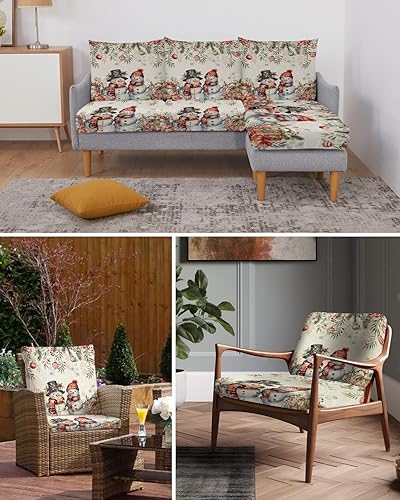 Miniatura 6 de Fundas de cojín para sofá de Navidad con diseño de muñeco de nieve rojo, funda elástica para sofá con parte inferior elástica, bolas de Navidad,
