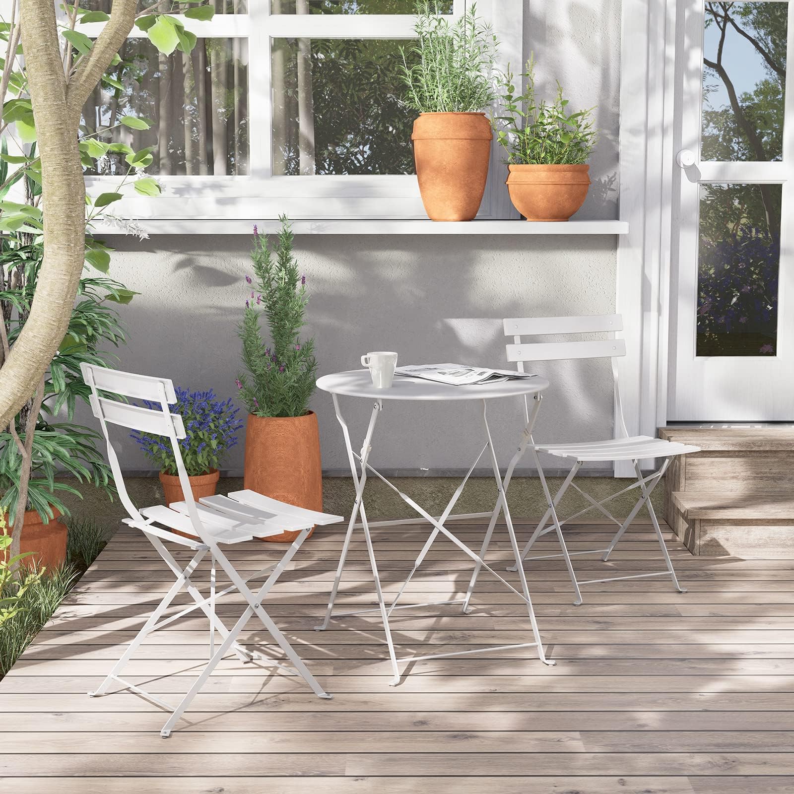 GSD Eve Metal Bistro Garden Set Folding 3pc Set. Perfect For Patios or