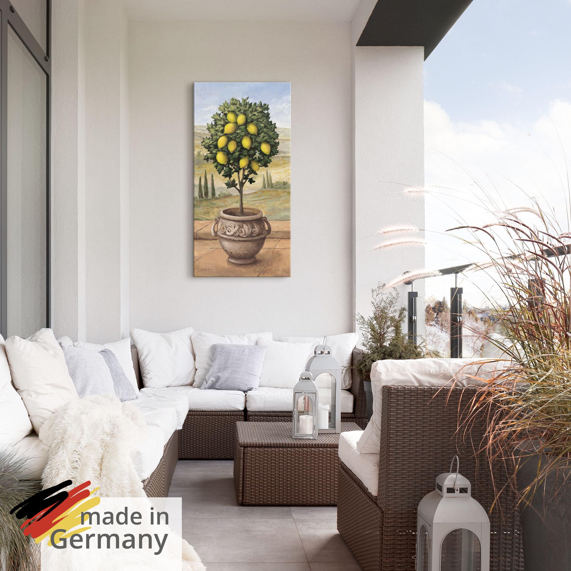 ARTland Wanddeko Wandbild Alu Verbundplatte für Innen & Outdoor Bild 50x100 cm Toskana Zitrone Baum Italien Landschaft Mediterran Botanik Terracotta T4MN