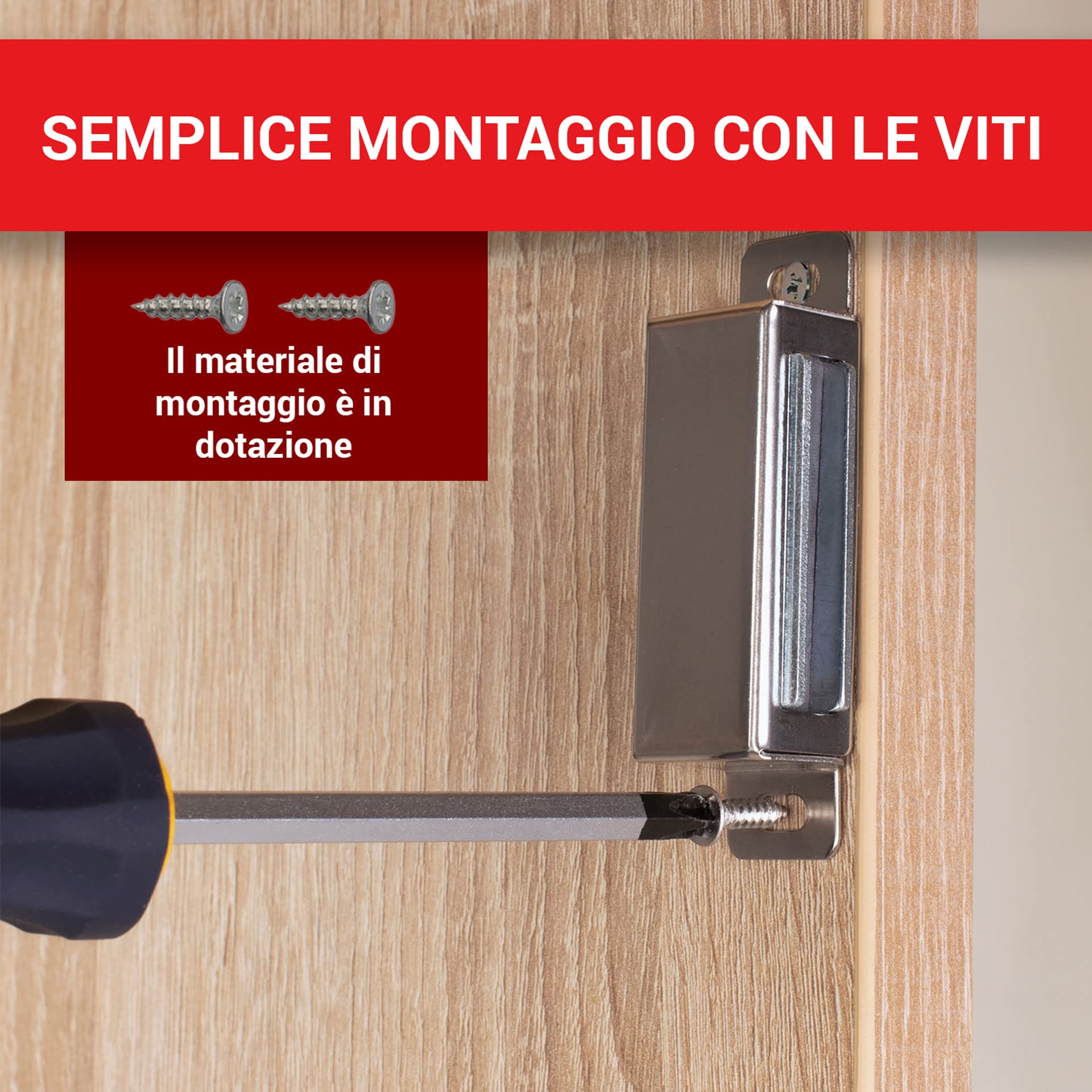 LouMaxx Chiusura Magnetica Ante Forte - Forza di Tenuta 6kg - Set di 4 in Acciaio Inox – Calamita Chiusura Mobili – Chiusura Porta Magnetica – Chiusure Magnetiche Sportelli, presa salda