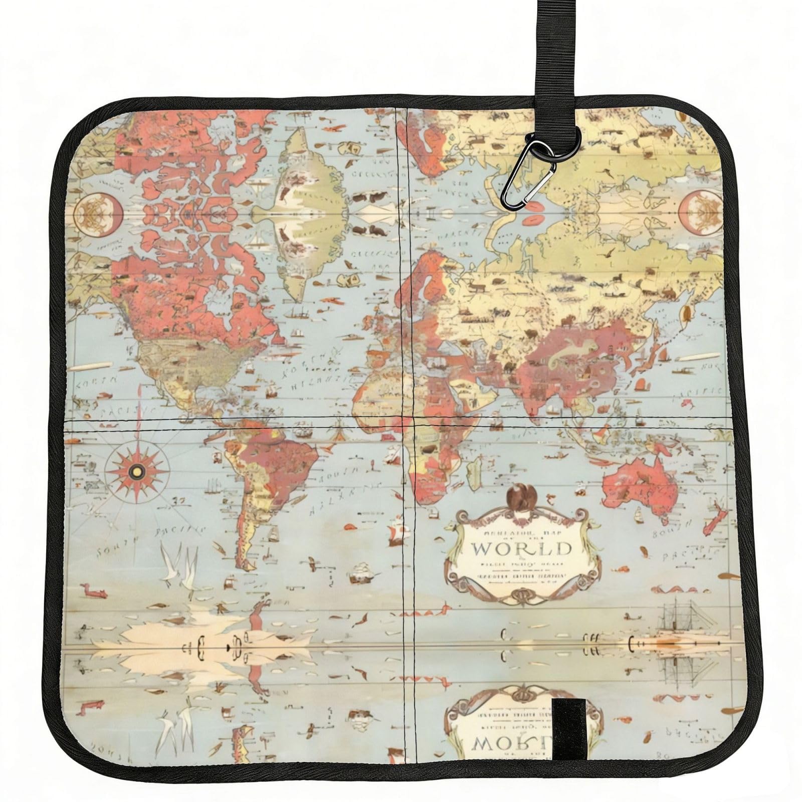 WZYCWB World Maps Foldable Seating Cushion with Carabiner - Stadium Mat for Camping, Hiking and Outdoor Activities