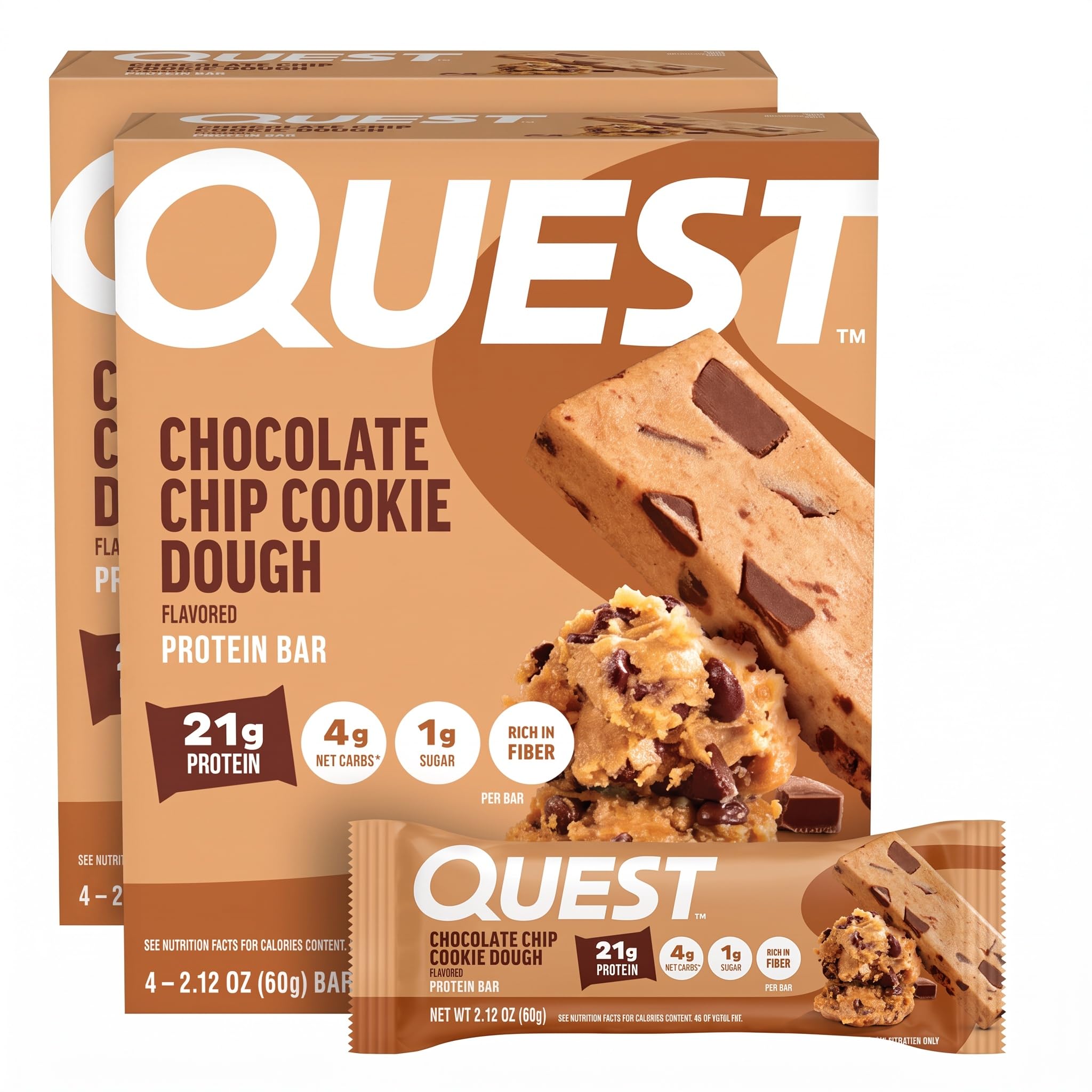 Quest Nutrition Double Chocolate Chunk Protein Bars, 20g Protein Bars, 1g Sugar, 4g Net Carb, Gluten Free, Keto Friendly, 4 Count — Amazon image 15