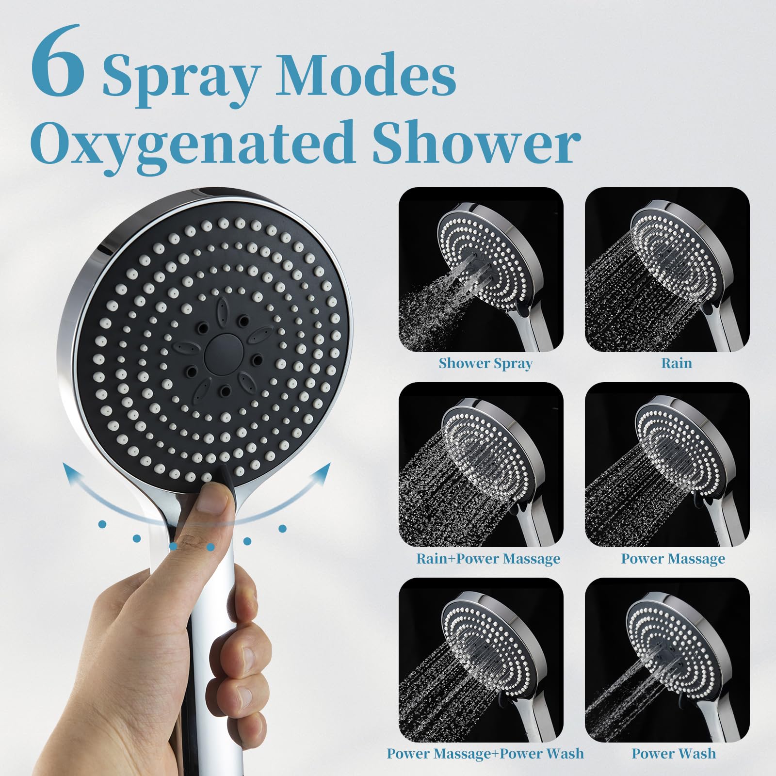 OFFO Shower Slide Bar Combo, 620mm（24 in） Segmental Slide Bar with 6-Mode High Pressure Handheld Shower Head and 60 in Stainless Steel Hose, Chrome - 3