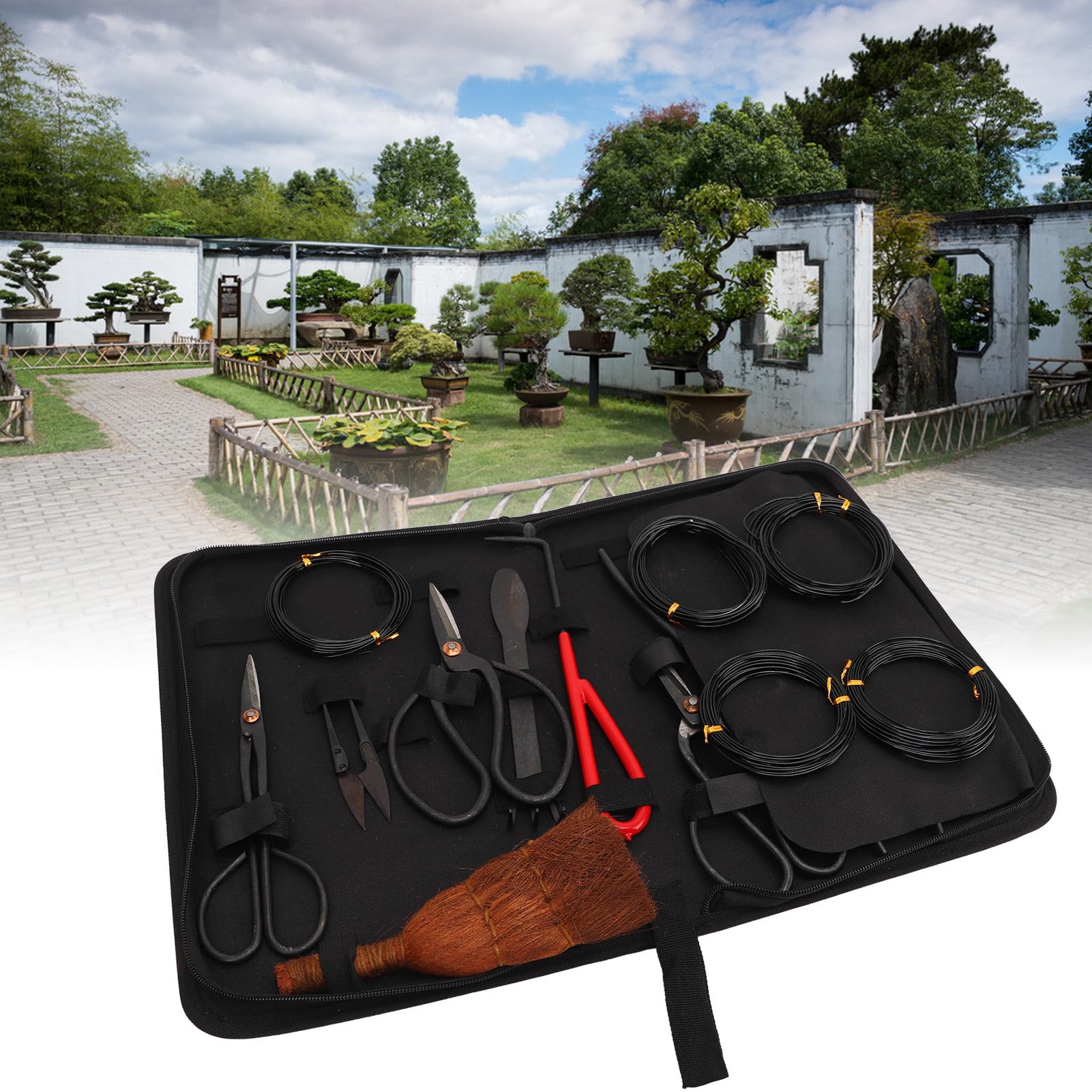 FLEXMAN 12Pcs Bonsai Tools Set, Kit de Herramientas de Jardín Multifuncional con Tijeras de Corte de Corte de Cabello Cóncavo Cónter Alambre de Cabello Cortador de Barra