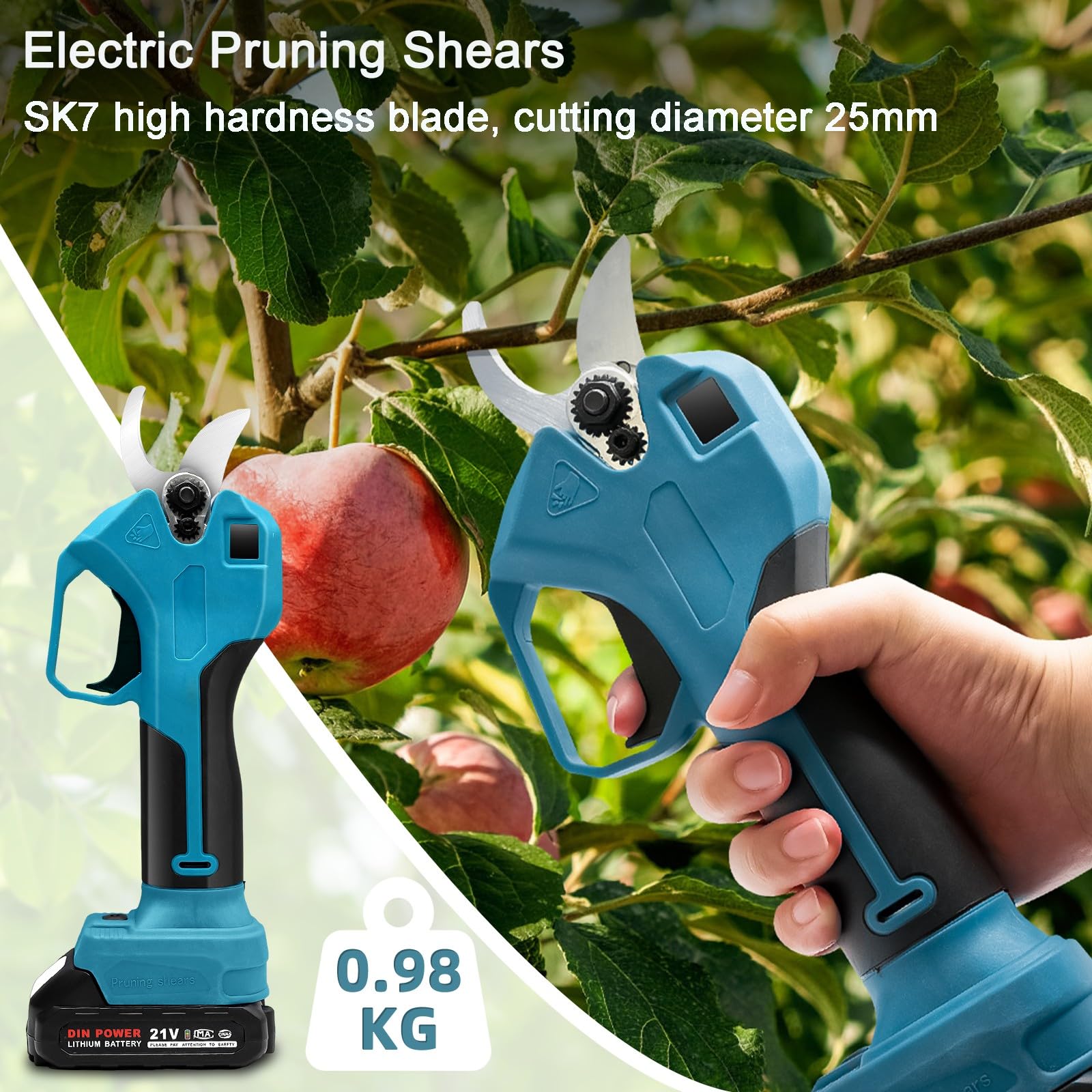 Juego de podadora eléctrica telescópica y minisierra de cadena de 6 pulgadas con batería, 2 2000 mAh, barra telescópica ajustable (1,1-1,7 m) para podar árboles, jardinería