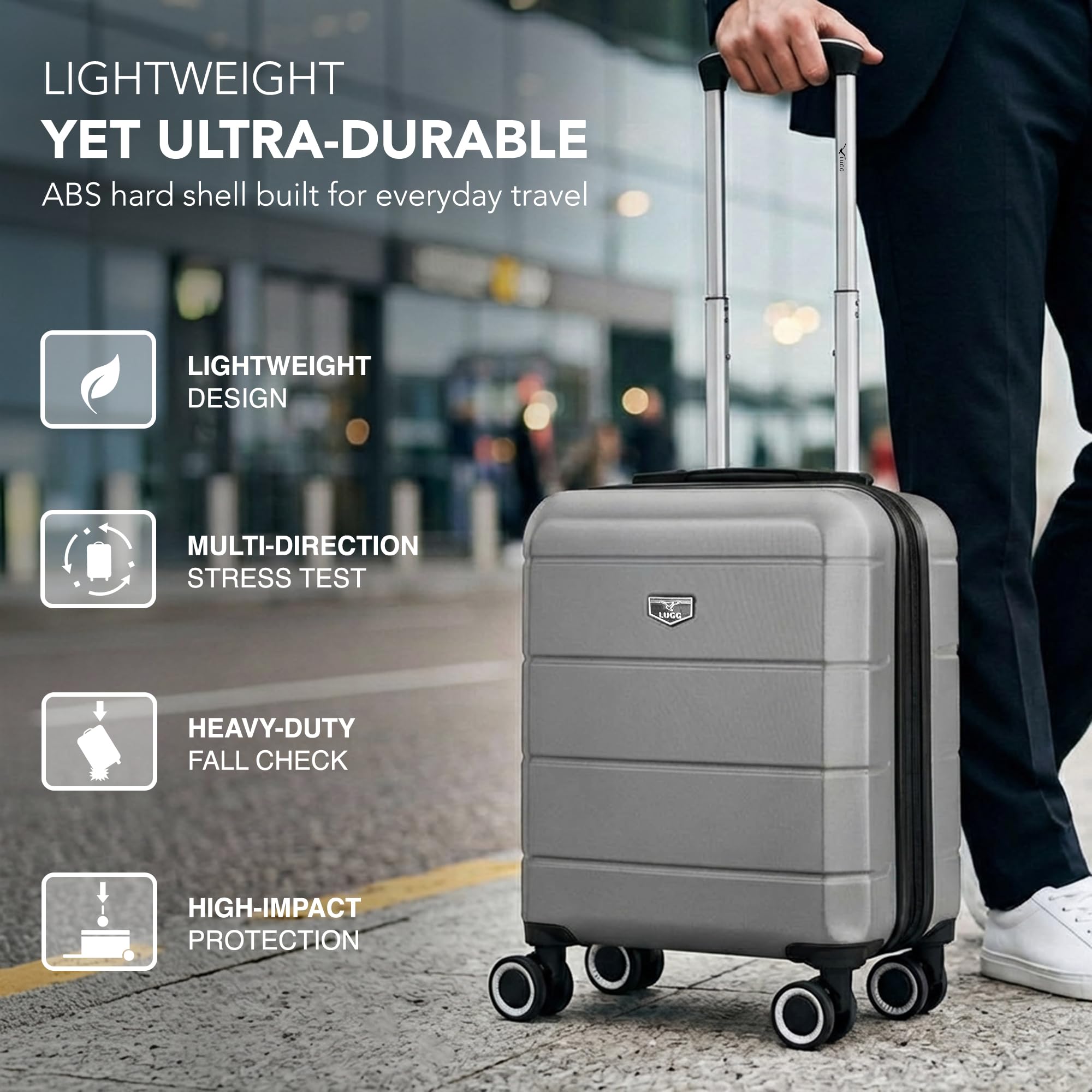 LUGG - Jetset 40cm Suitcase - 40x30x20cm- Ryanair Compatible - Underseat Size - Hard Shell ABS - Spinner & Removable Wheels - Lightweight Travel Luggage- Cream/Brown — view 137