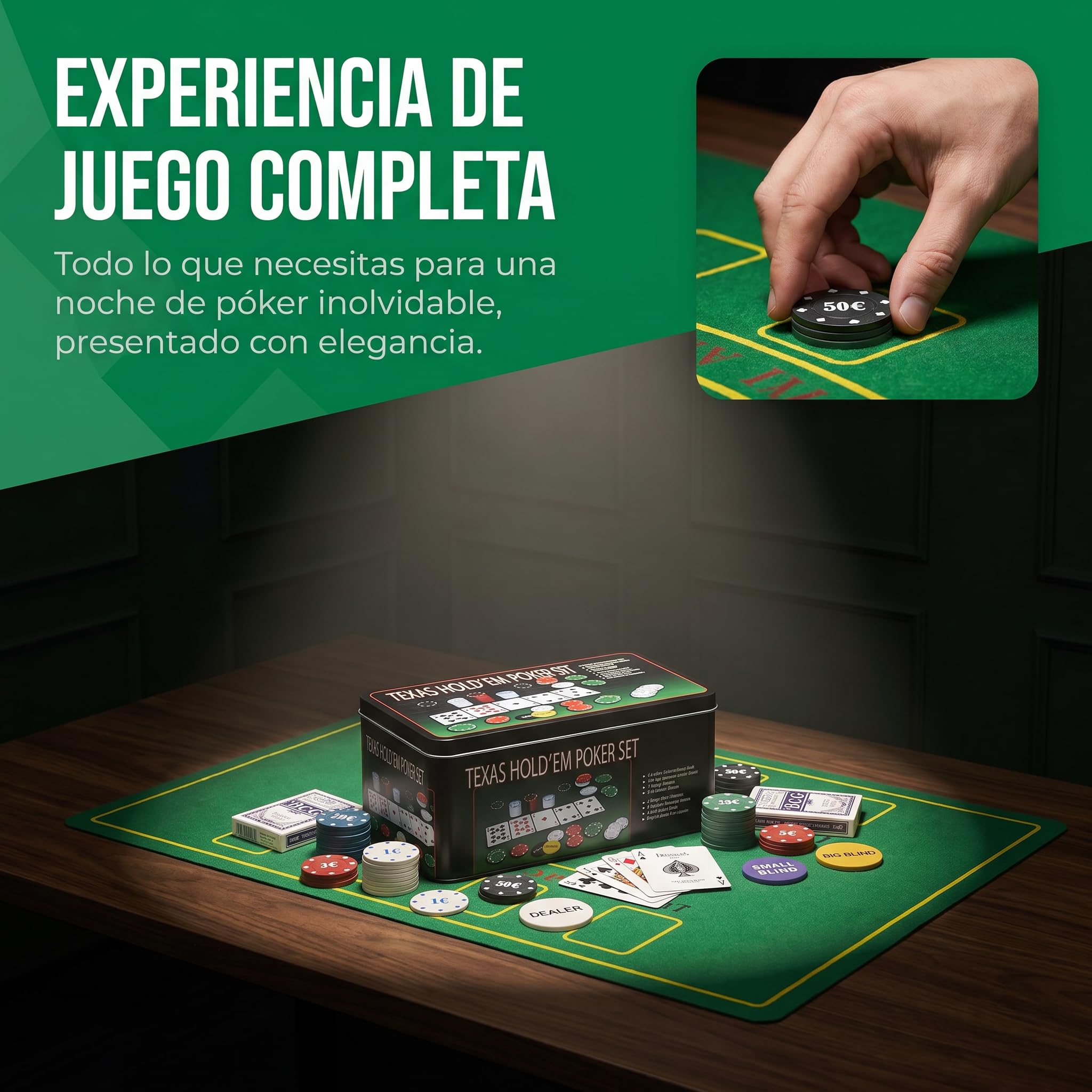 various Set de poker avec 200 jetons et boîte métallique, jeu de poker Texas Holdem avec 2 Decks et bouton Dealer, Kit Poker pour Blackjack, casino et soirées de jeu en famille