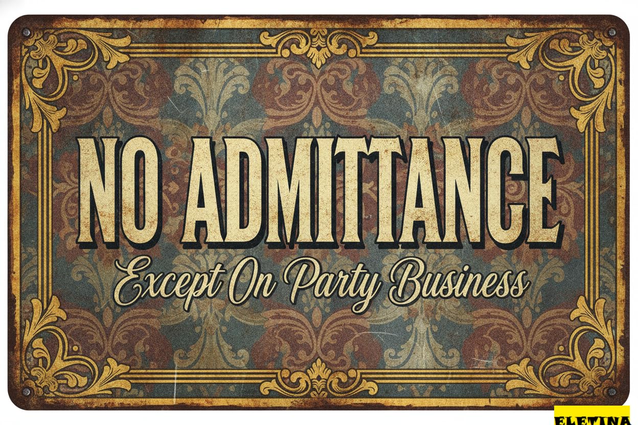 Personalized Sign for Man Cave Vintage Style Funny Tin, No Admittance Except On Party Business, Door Gift Lotr Fans, Metal Age, 8x12 Inches Private Property Decorative