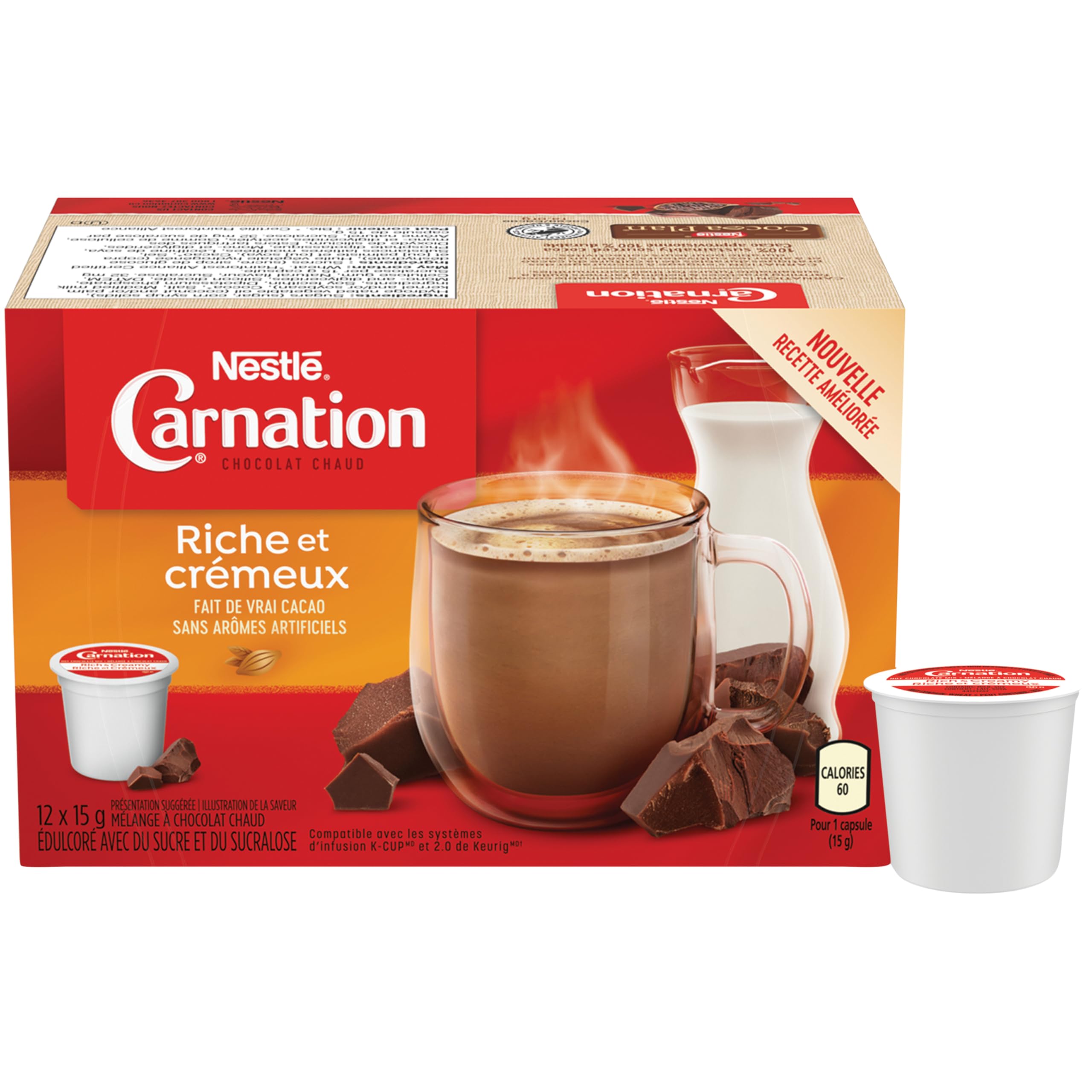 Carnation Hot Chocolate, Rich and Creamy, Keurig K-Cup Compatible Pods 12x15g (Pack of 6, 72 ct) - 1