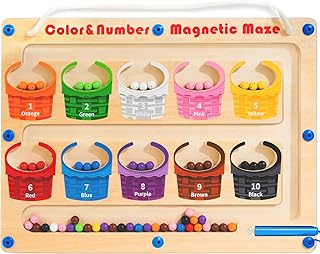 Magnetic Color and Number Maze - Montessori Toys for 3 Years Old Boys Girls Wooden Magnet Board Puzzles, Fine Motor Skills Learning Toys Toddler Activities Counting Matching Games