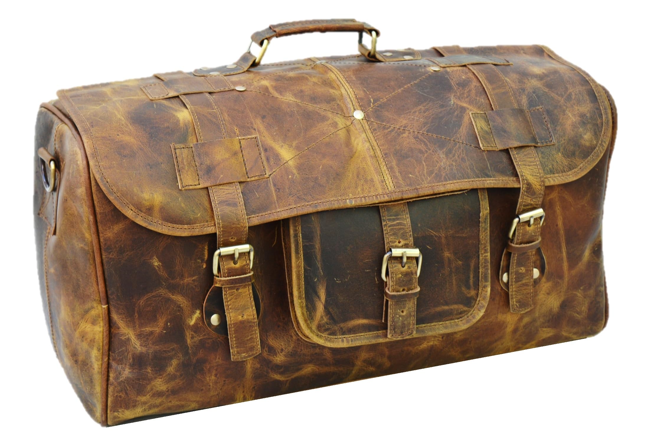 URBAN DEZIRELeather Duffel Travel Gym Overnight Weekend Leather Bag Sports Cabin