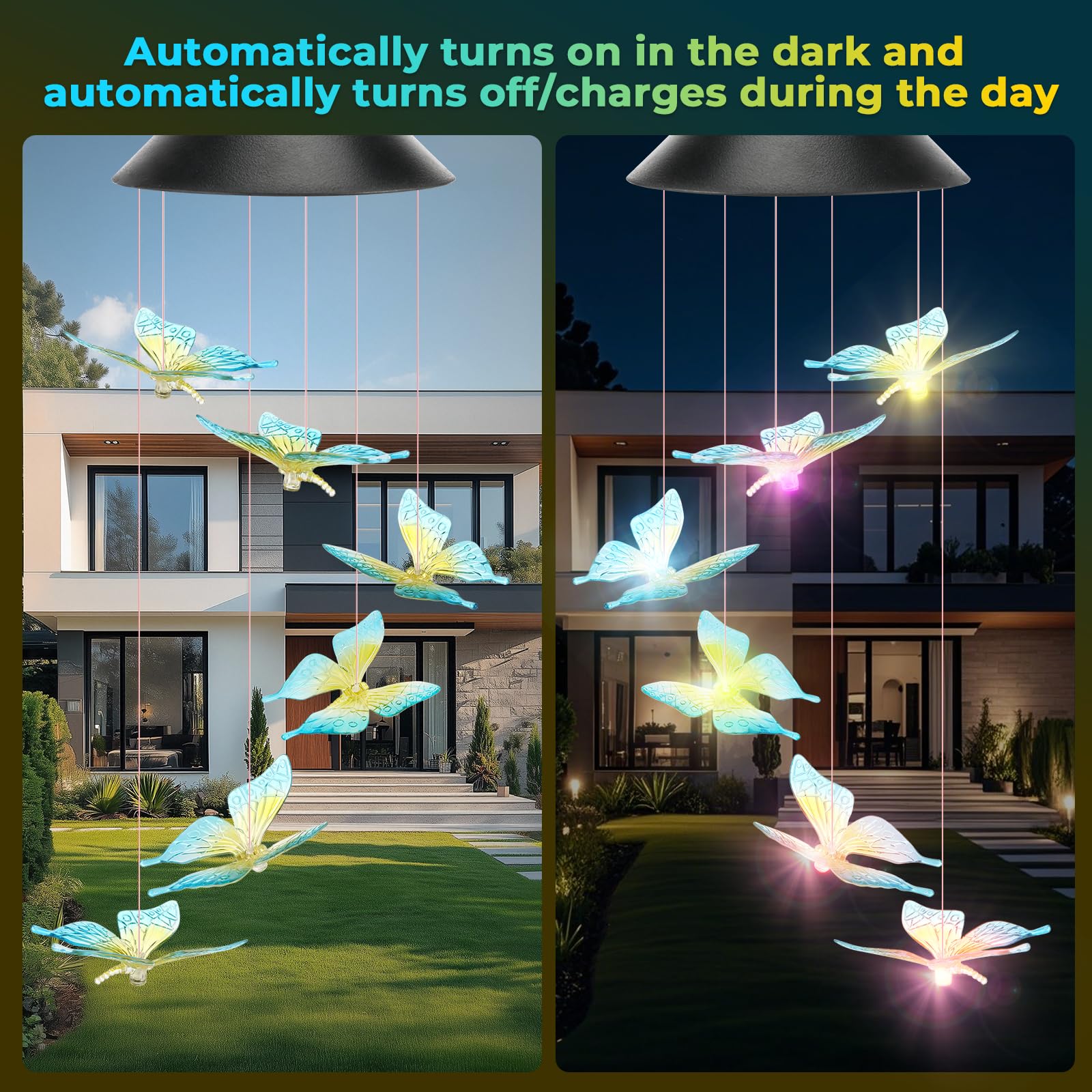 Sprifityy Campanelli Eolici Solare,Luce Solare a LED Cambia Colore,Luci Solare Colorate Farfalla Trasparente,per Regalo Natale,Giardino,Patio,Balcone,Tarrazza,Regalo Mamma