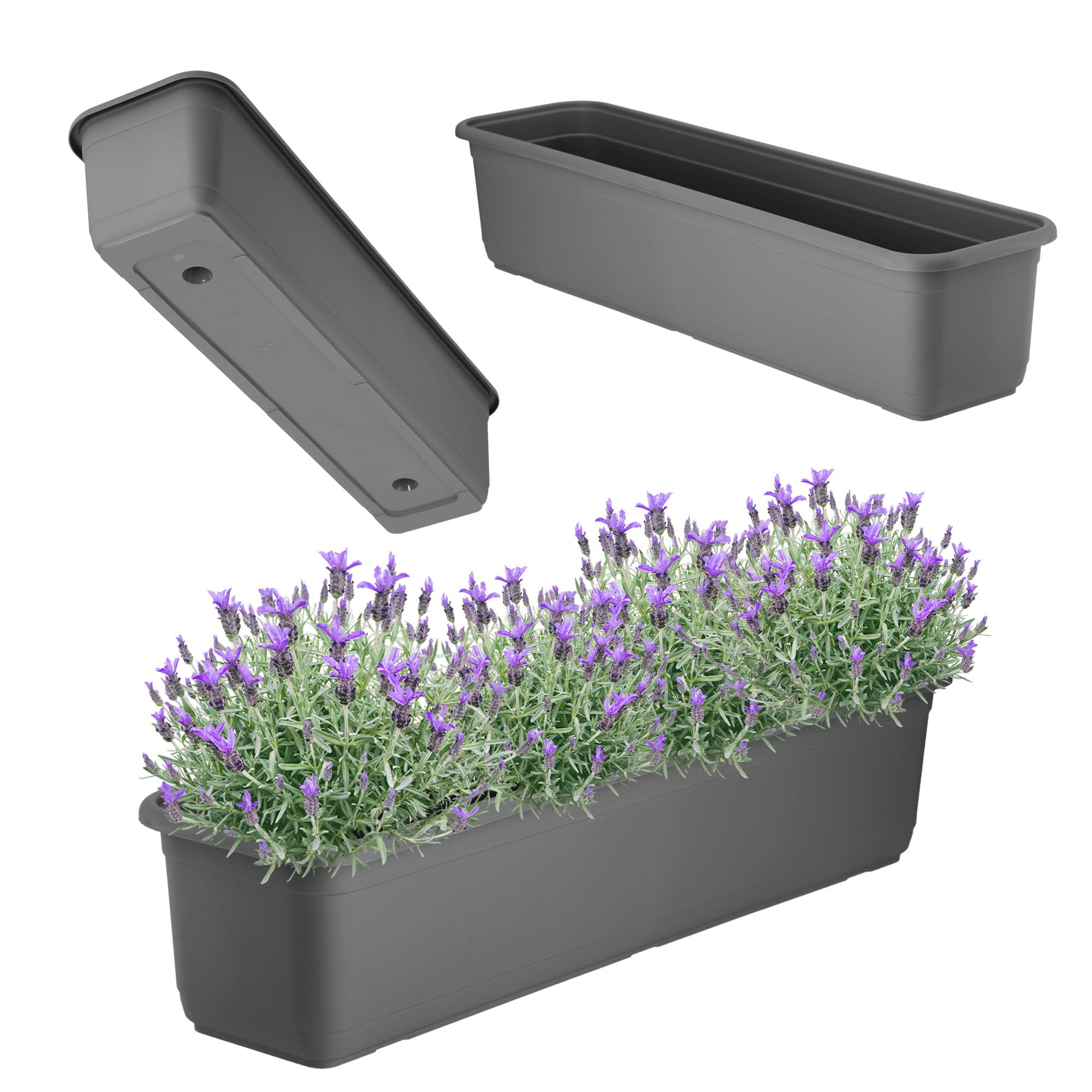 Jardinière de balcon en plastique KADAX 60 cm pour intérieur extérieur et terrasse anthracite
